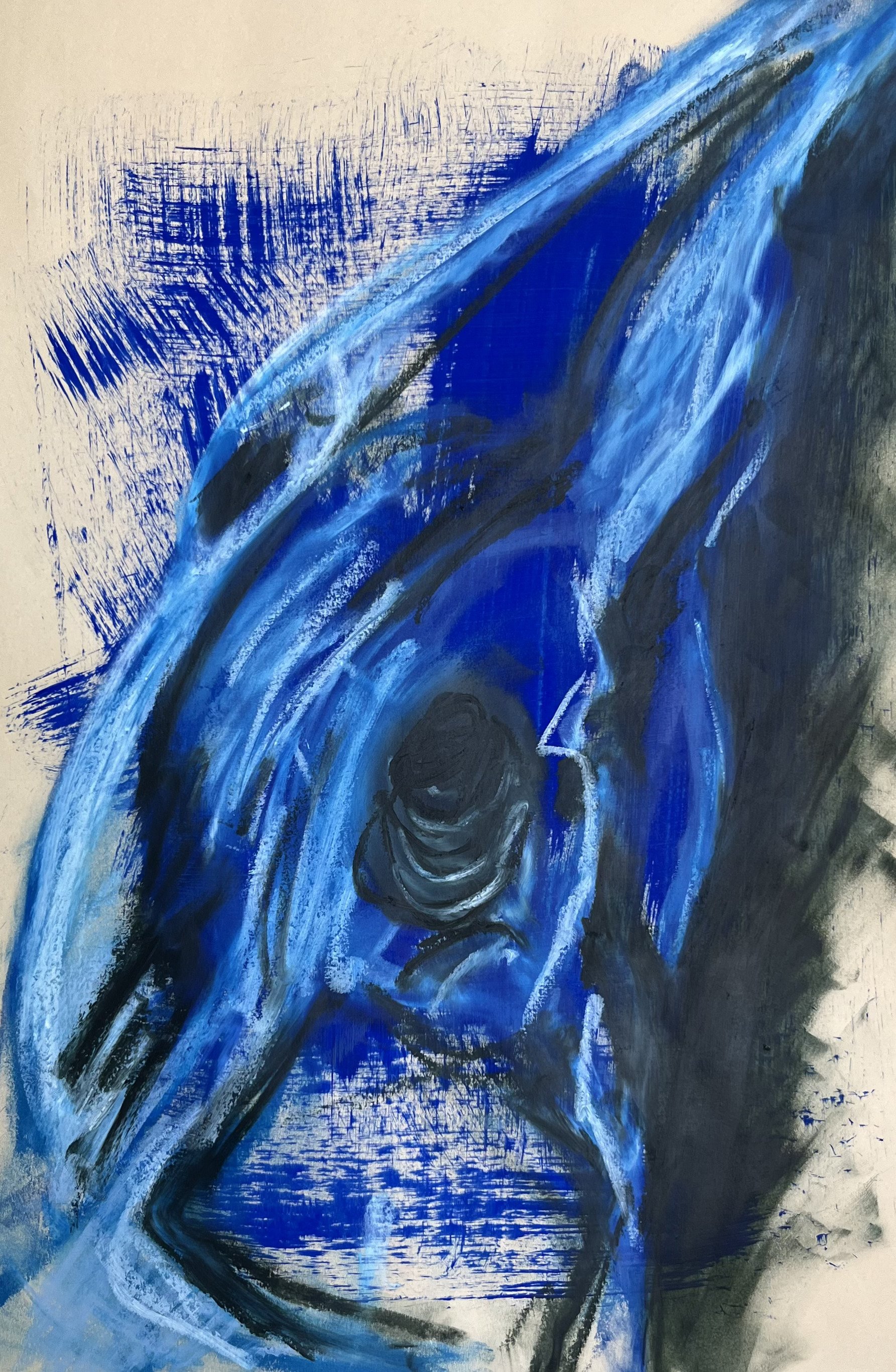 Self-portrait [18] - Flashe vinyl paint and oil stick on yellow sketching paper (46x31cm, 2026)