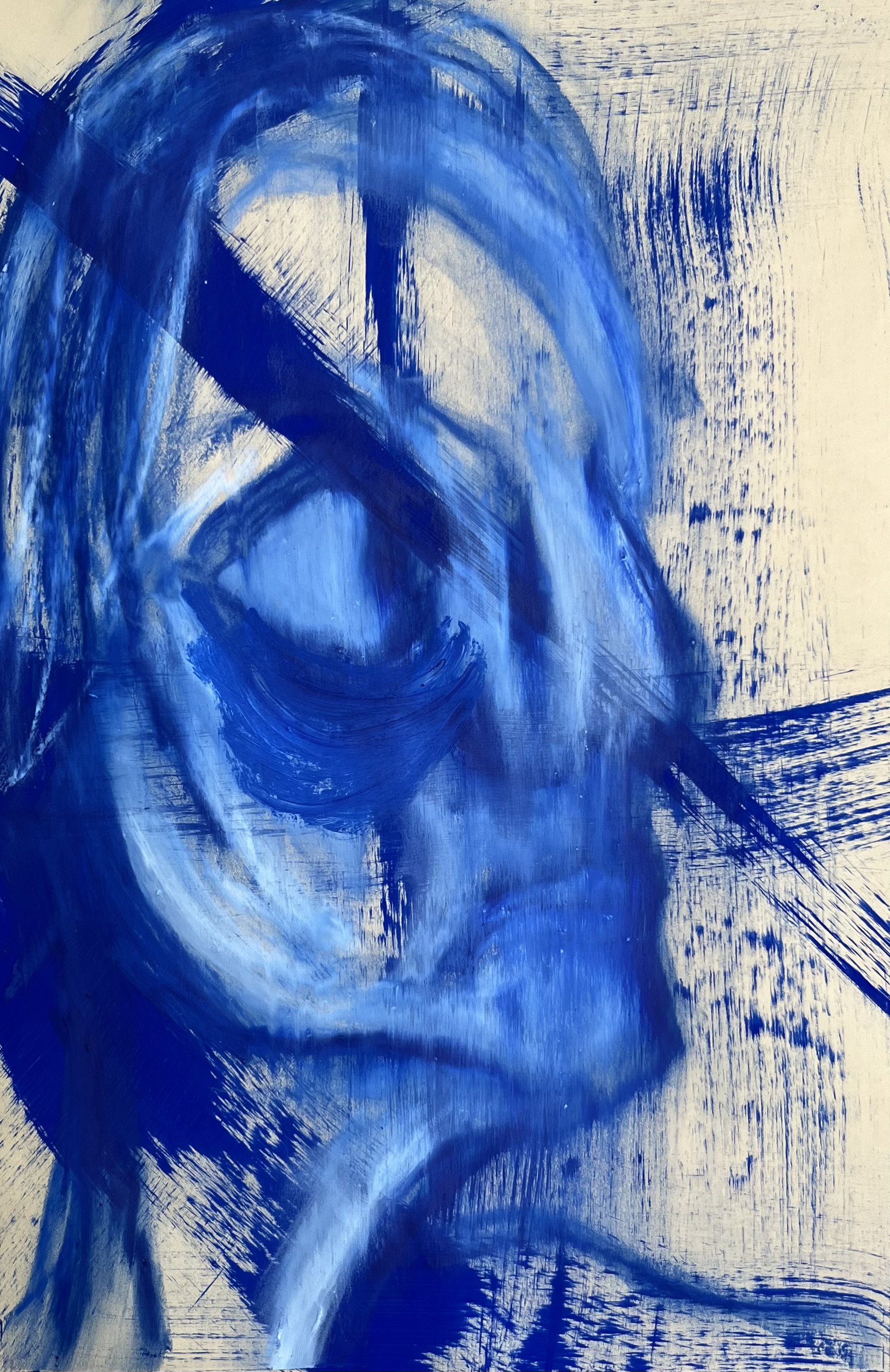 Self-portrait [16] - Flashe vinyl paint and oil stick on yellow sketching paper (45x30cm, 2026)