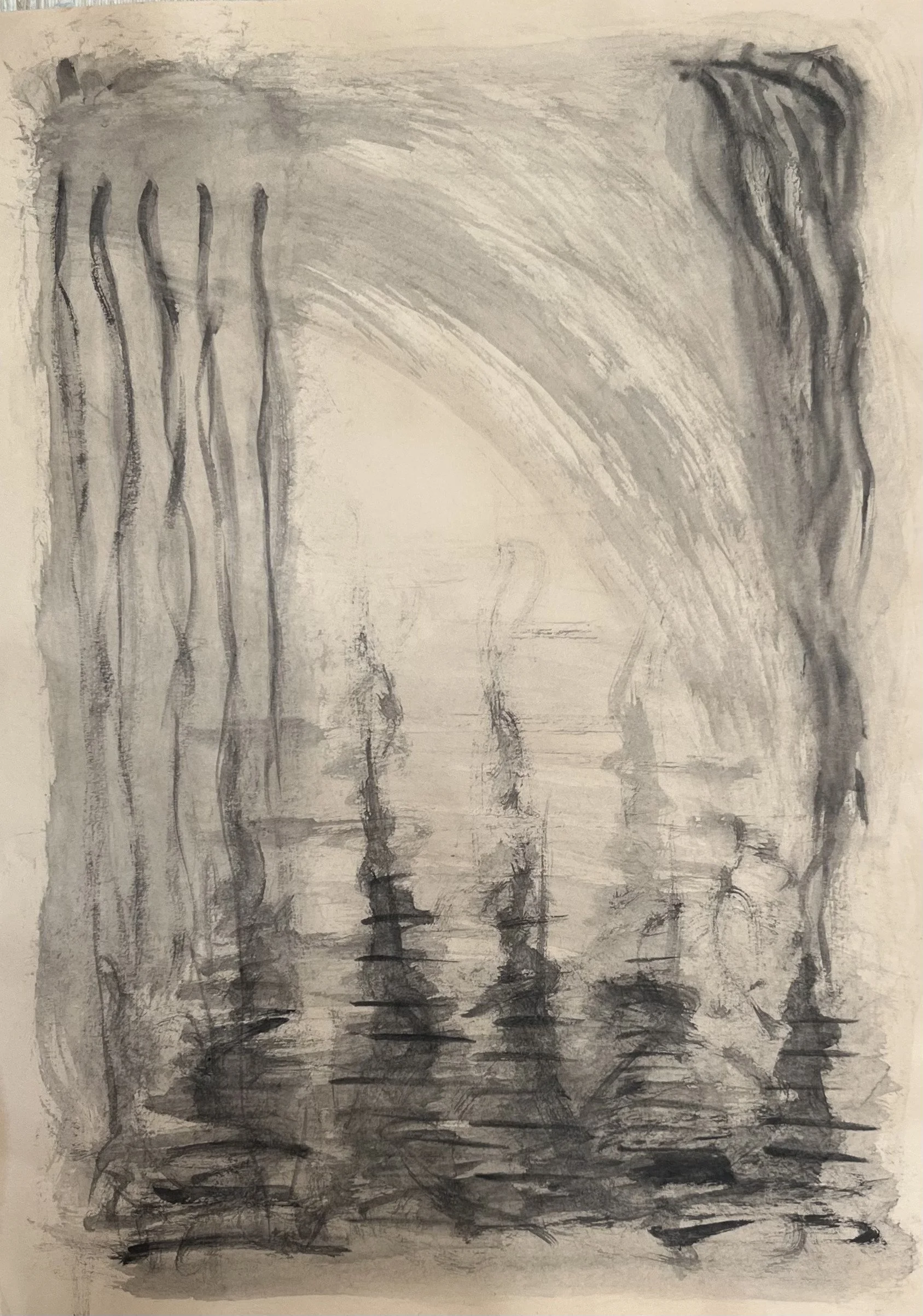 Untitled [7] - Chinese ink on yellow sketching paper (35x25cm, 2025)