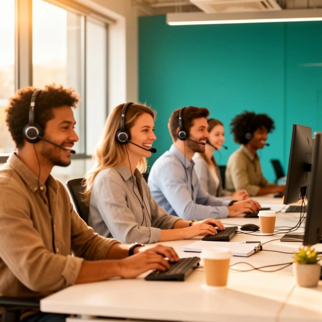 KhlasPay support team wearing headsets at their desks