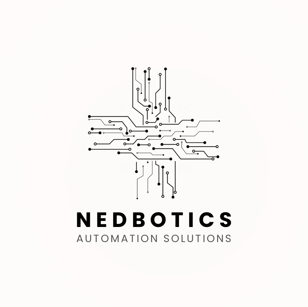 Logo for NEDBOTICS AUTOMATION SOLUTIONS featuring a stylized circuit board design.