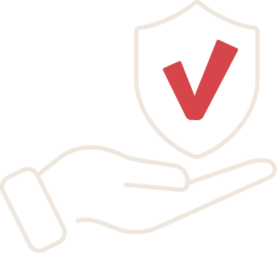 Outline of a hand holding a shield with a checkmark, symbolizing security or protection.