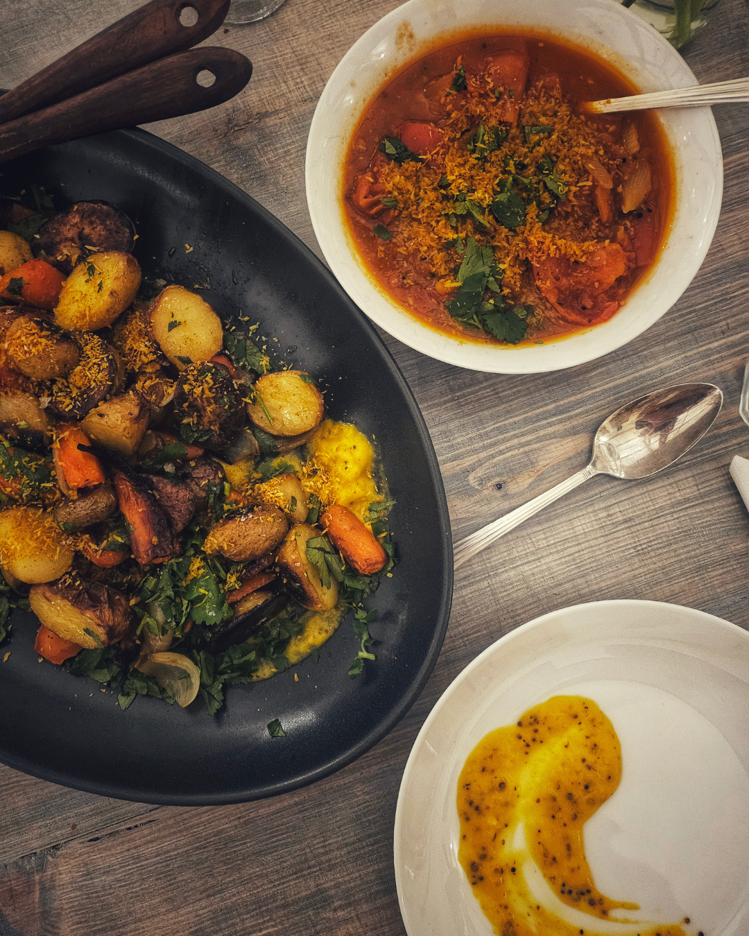 Tomato curry, potato thoran