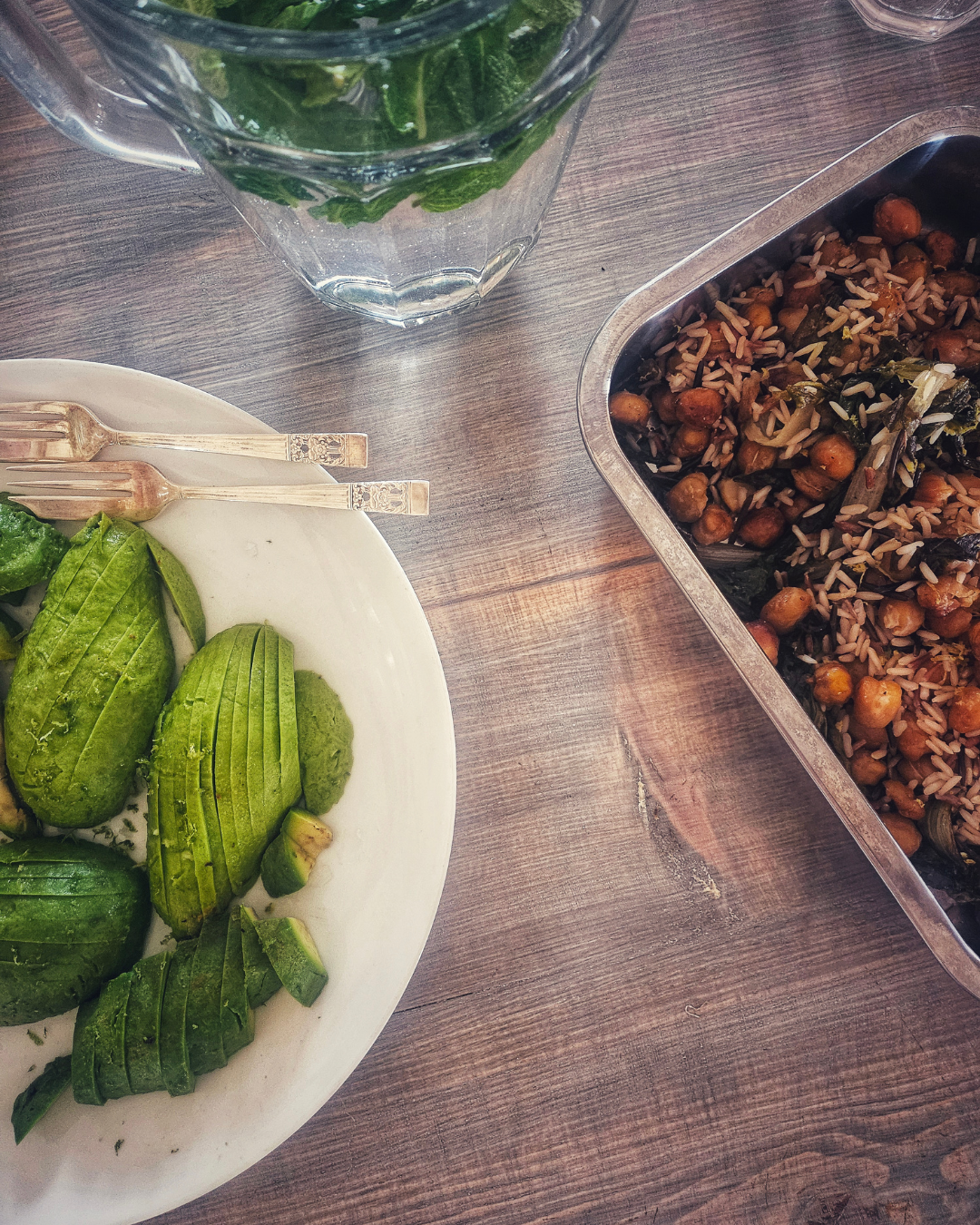 Wild rice, chickpea salad. Avocado