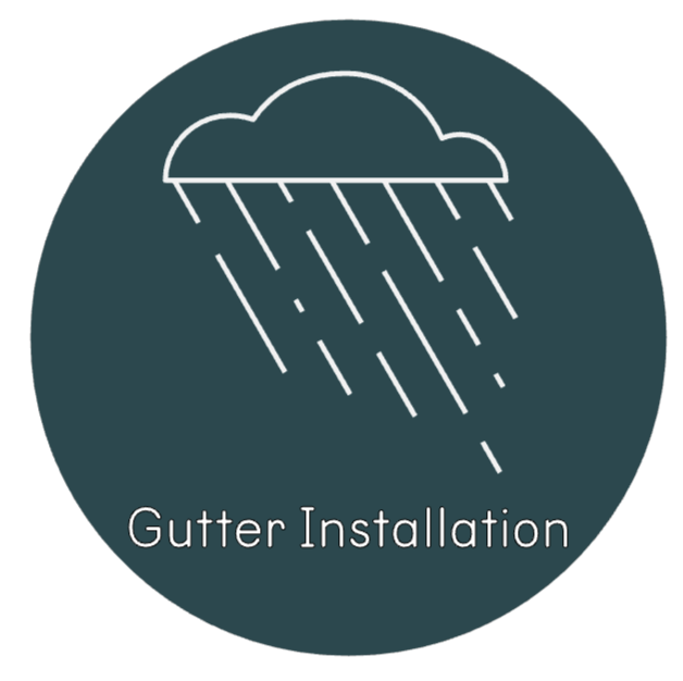 Icon depicts cloud with rain and the text "Gutter Installation" underneath.
