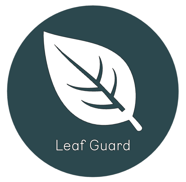 A circular logo with a leaf icon and the words 'Leaf Guard' underneath.
