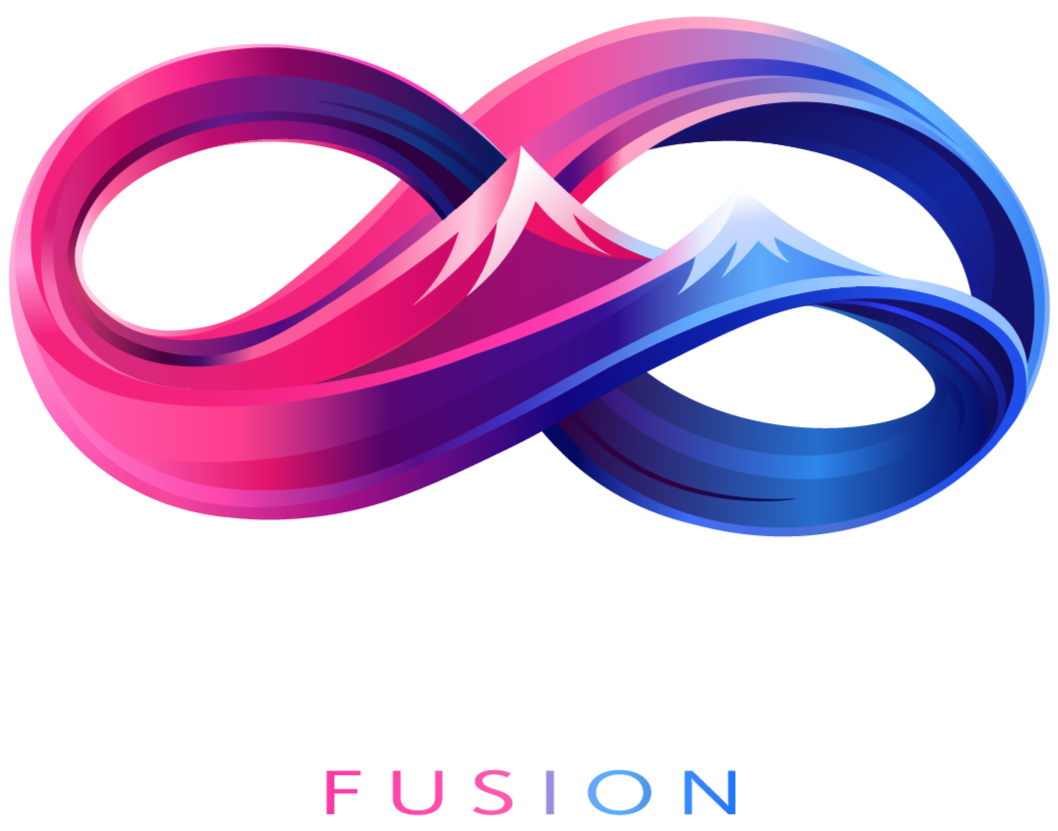 Möbius-strip-inspired BergTop fusion logo in pink and blue with subtle mountain peaks.
