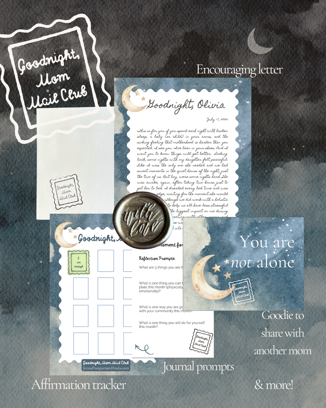 The Goodnight, Mom Mail Club is full of helpful items for new parents.