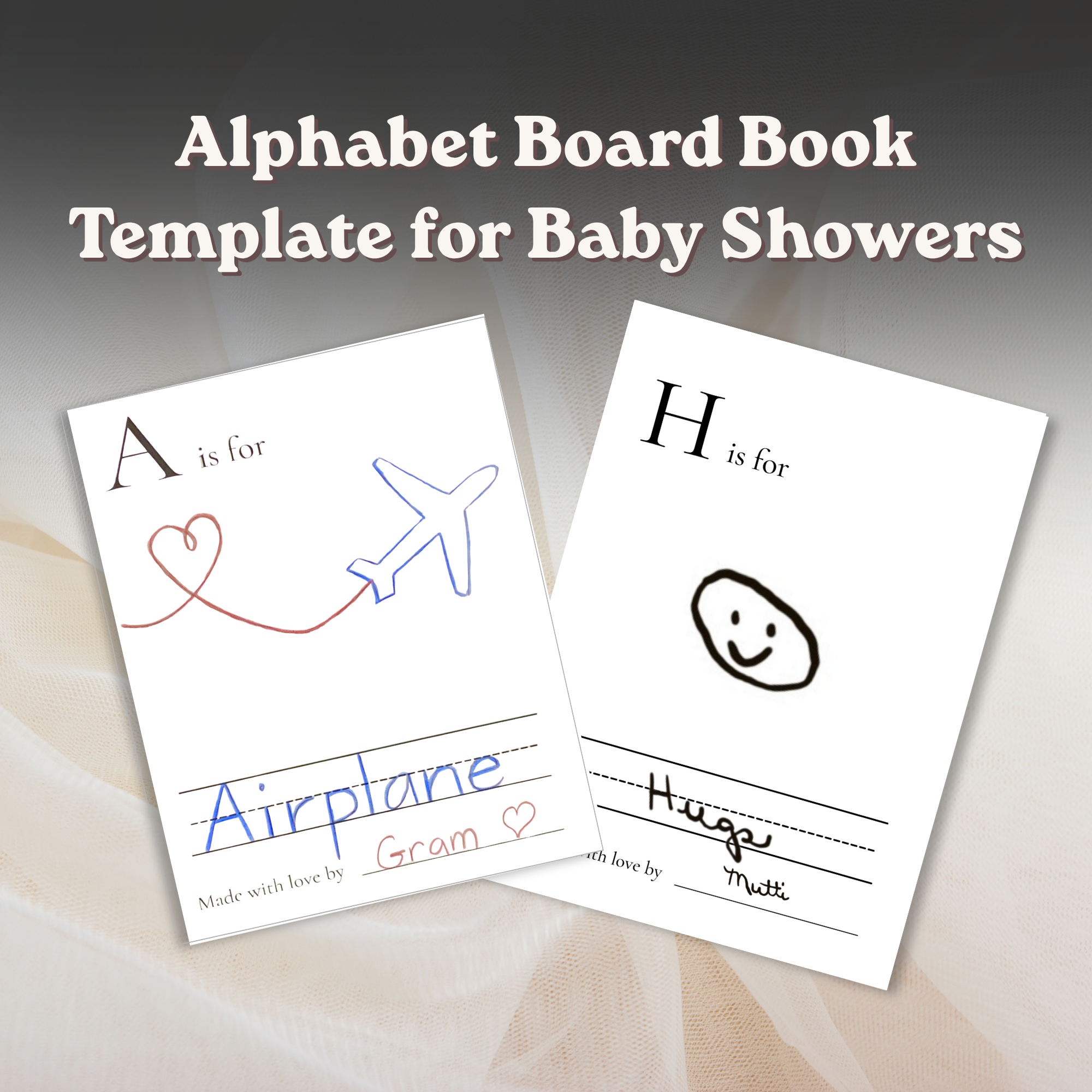 Alphabet Board Book Template for Baby Showers