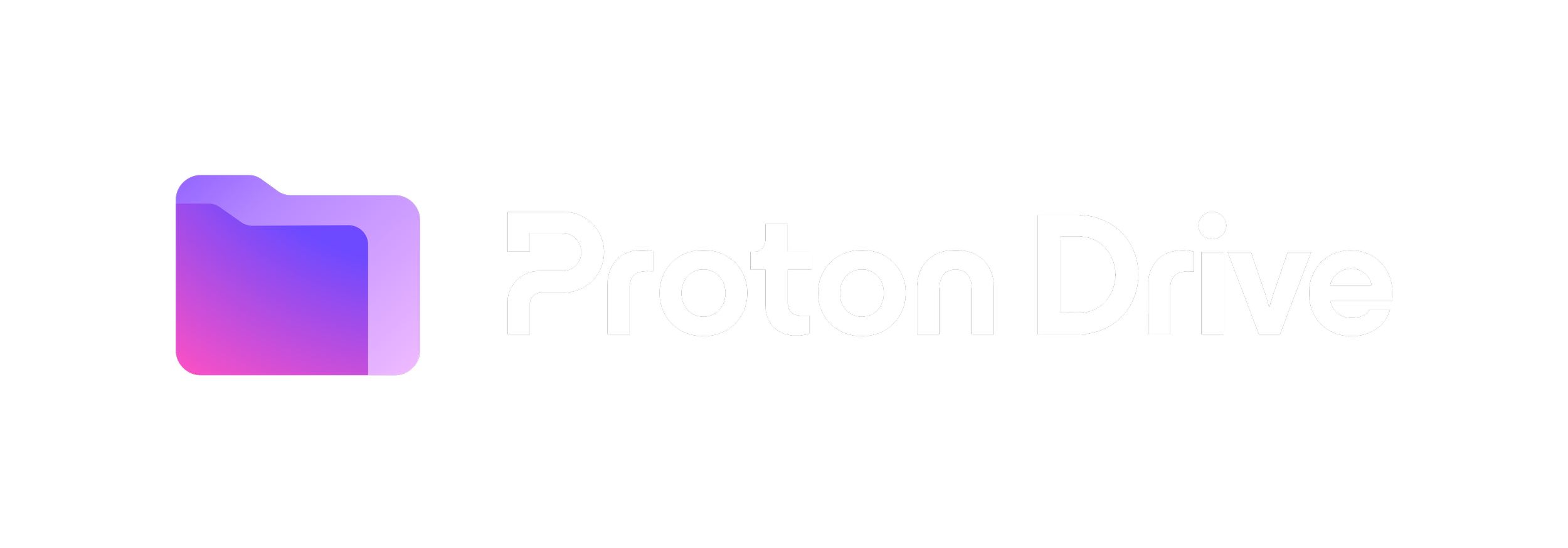 Proton Drive logo with a purple and pink gradient folder icon and white text on a black background.