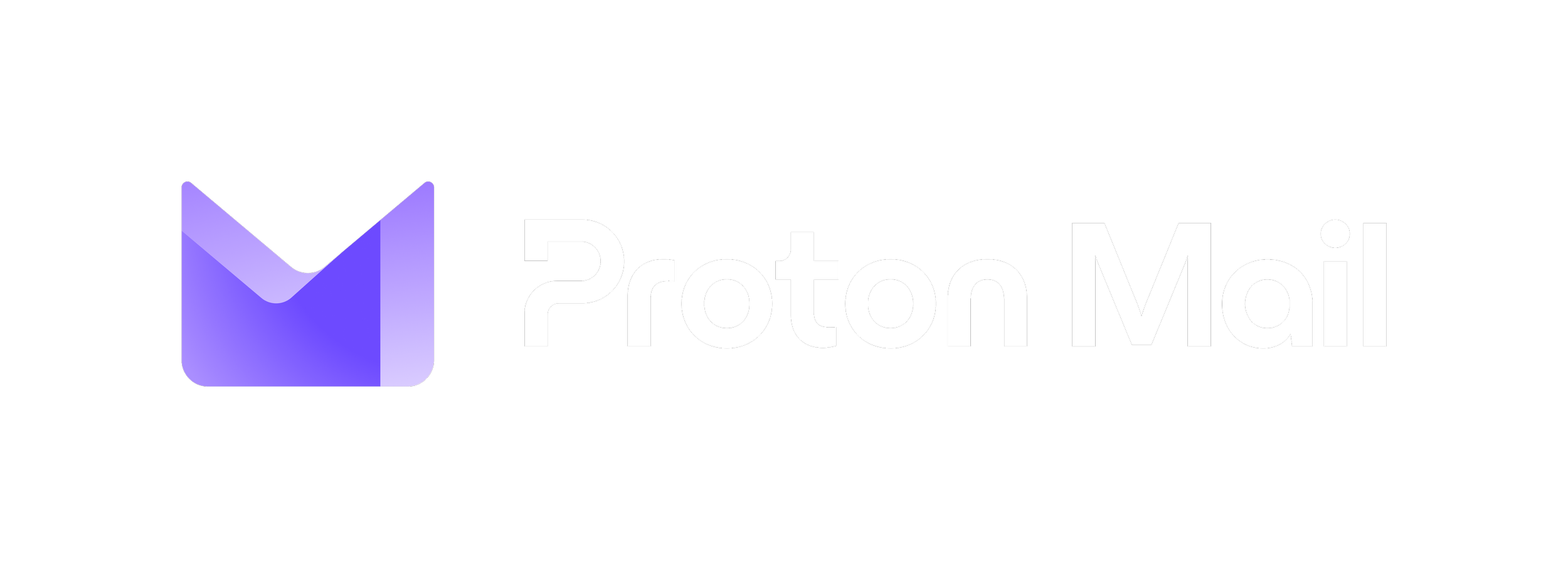 Proton Mail logo with black background, purple stylized envelope icon and white text reading 'Proton Mail'.