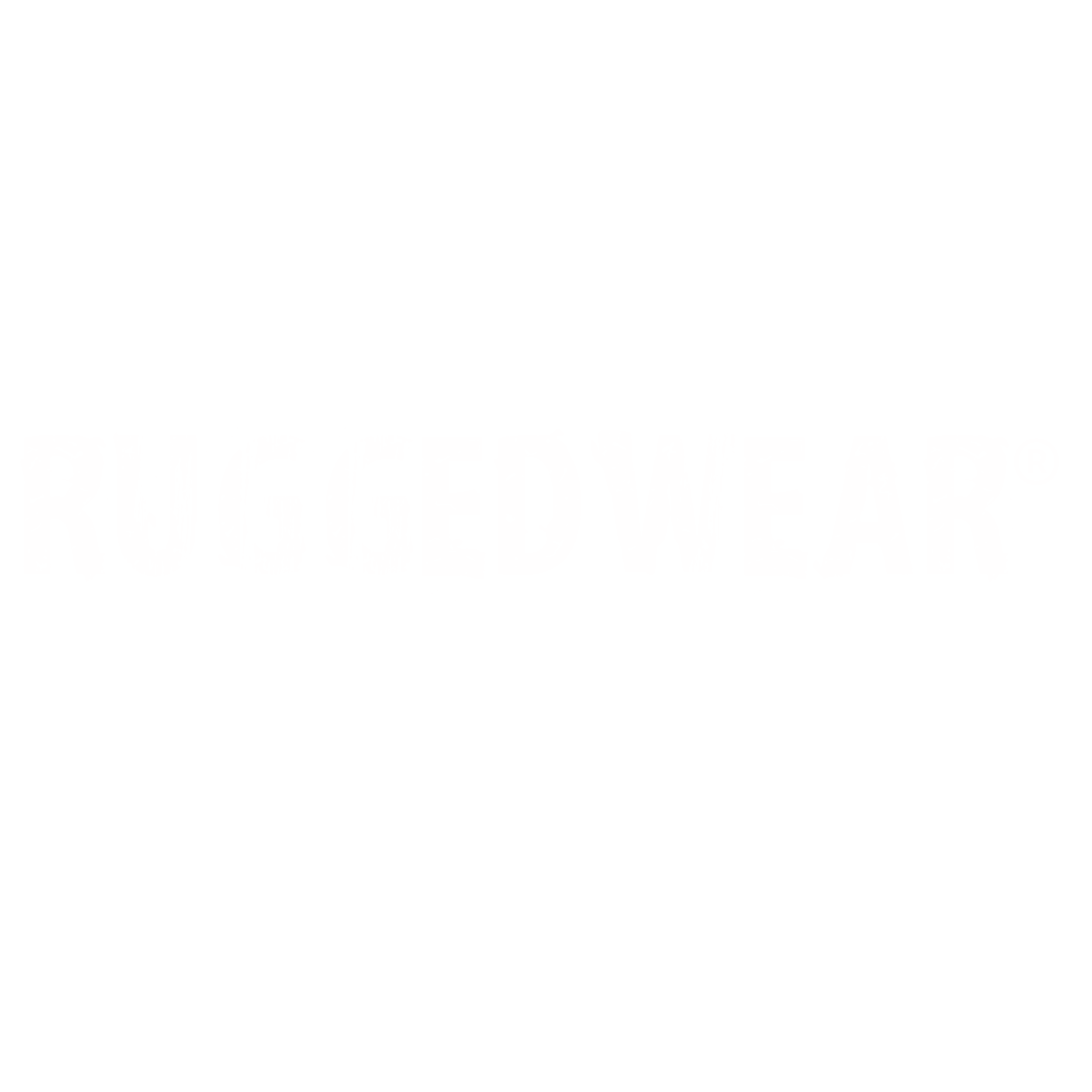 RuggedWear logo with white distressed text on a black background