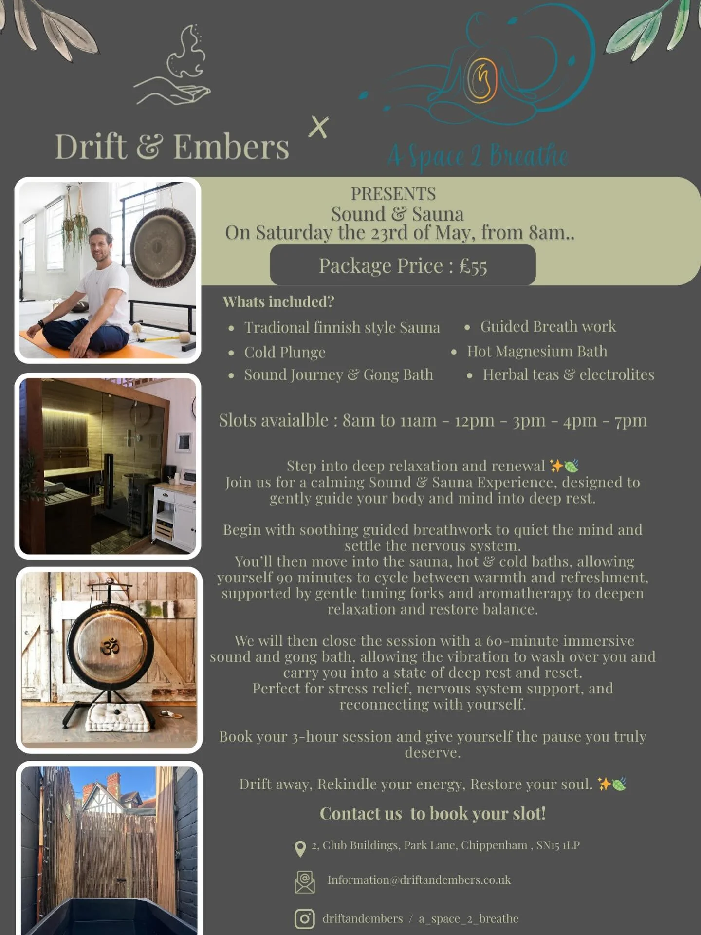 Drift &amp; Embers x A Space 2 Breathe invite you to experience an afternoon of deep relaxation and renewal.

TICKETS ARE LIVE 🍃💫

Join us on Saturday 23rd May for an intimate wellness journey, with just 6 spaces per session to ensure a personal an