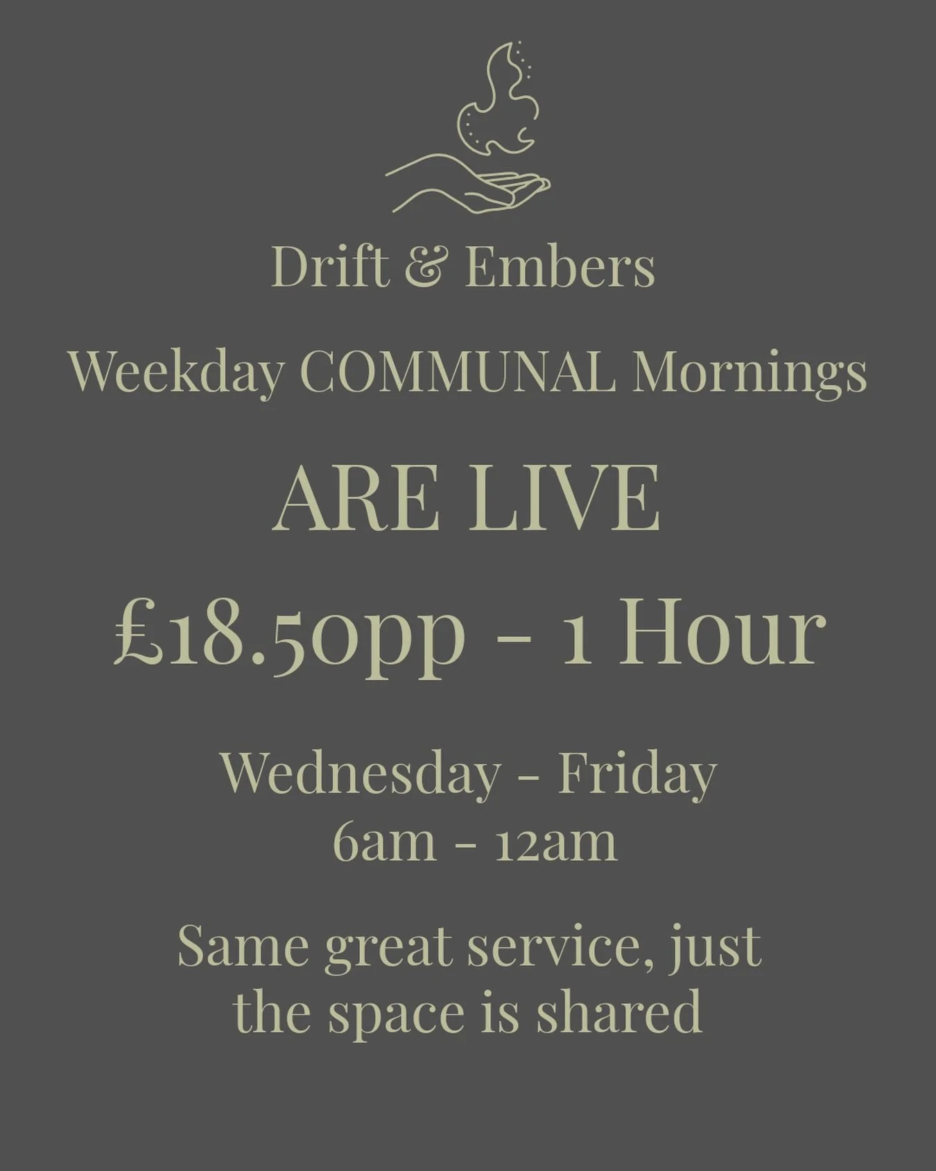 Communal Mornings at Drift &amp; Embers ✨

Bring community back to what it&rsquo;s meant to be. Connection, presence, and real conversation. A space where souls meet, stories are shared, and we gently reconnect with ourselves and each other.

Our Com