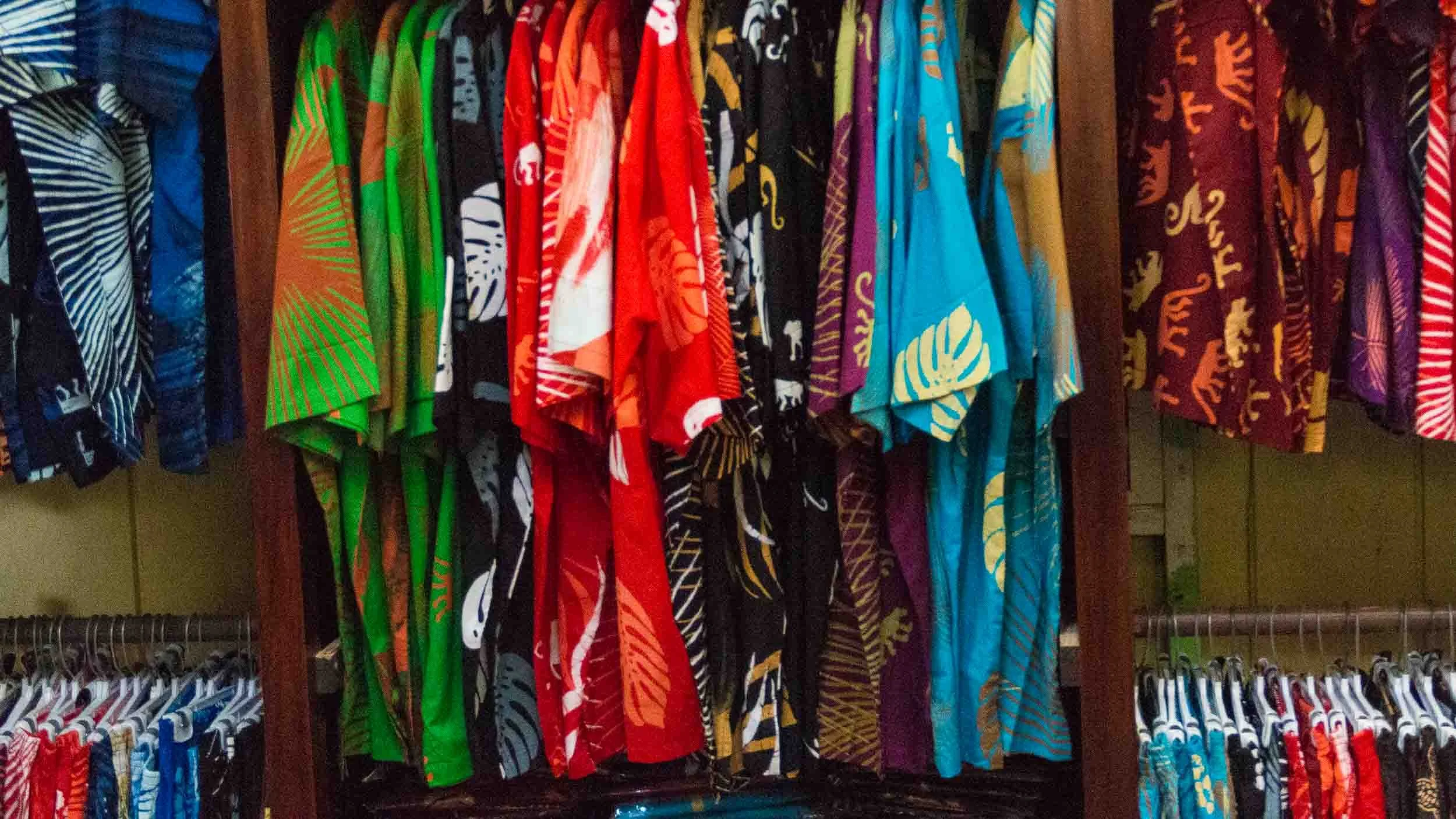 Display of some of the products at Caribelle Batik in St. Kitts. This place is located at the historic Romney Manor. May 5, 2017.