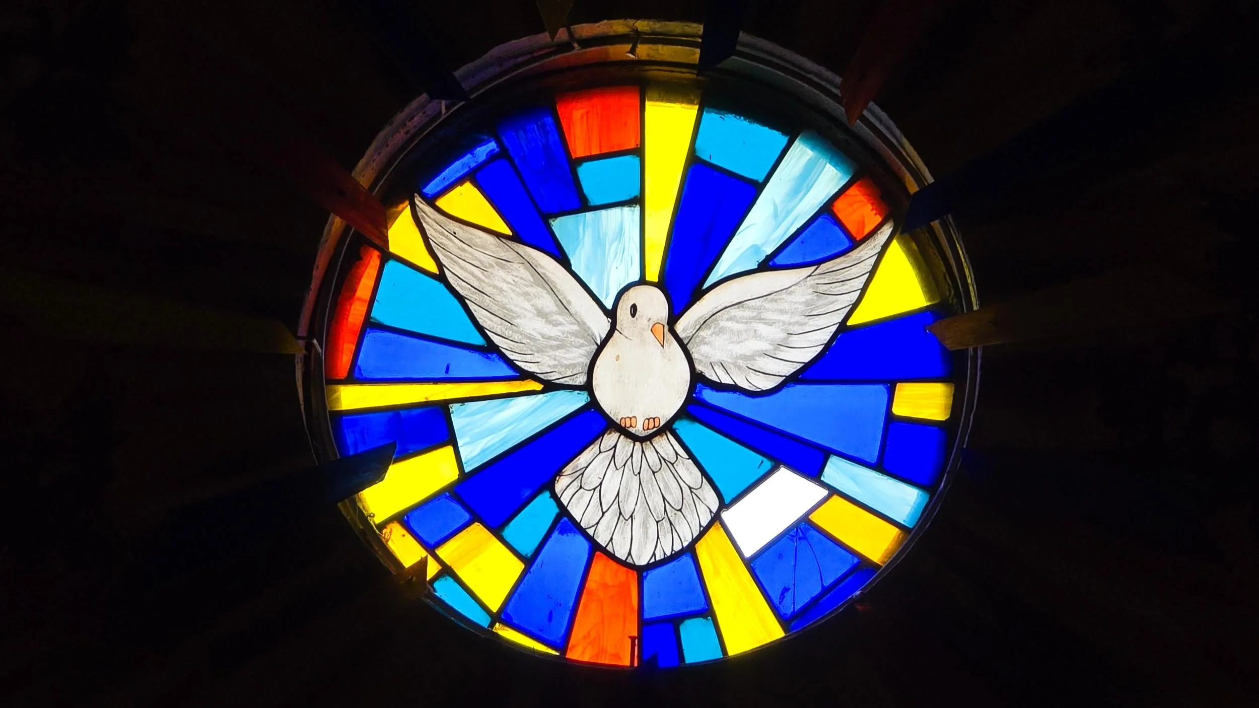 Stained glass porthole at the church.