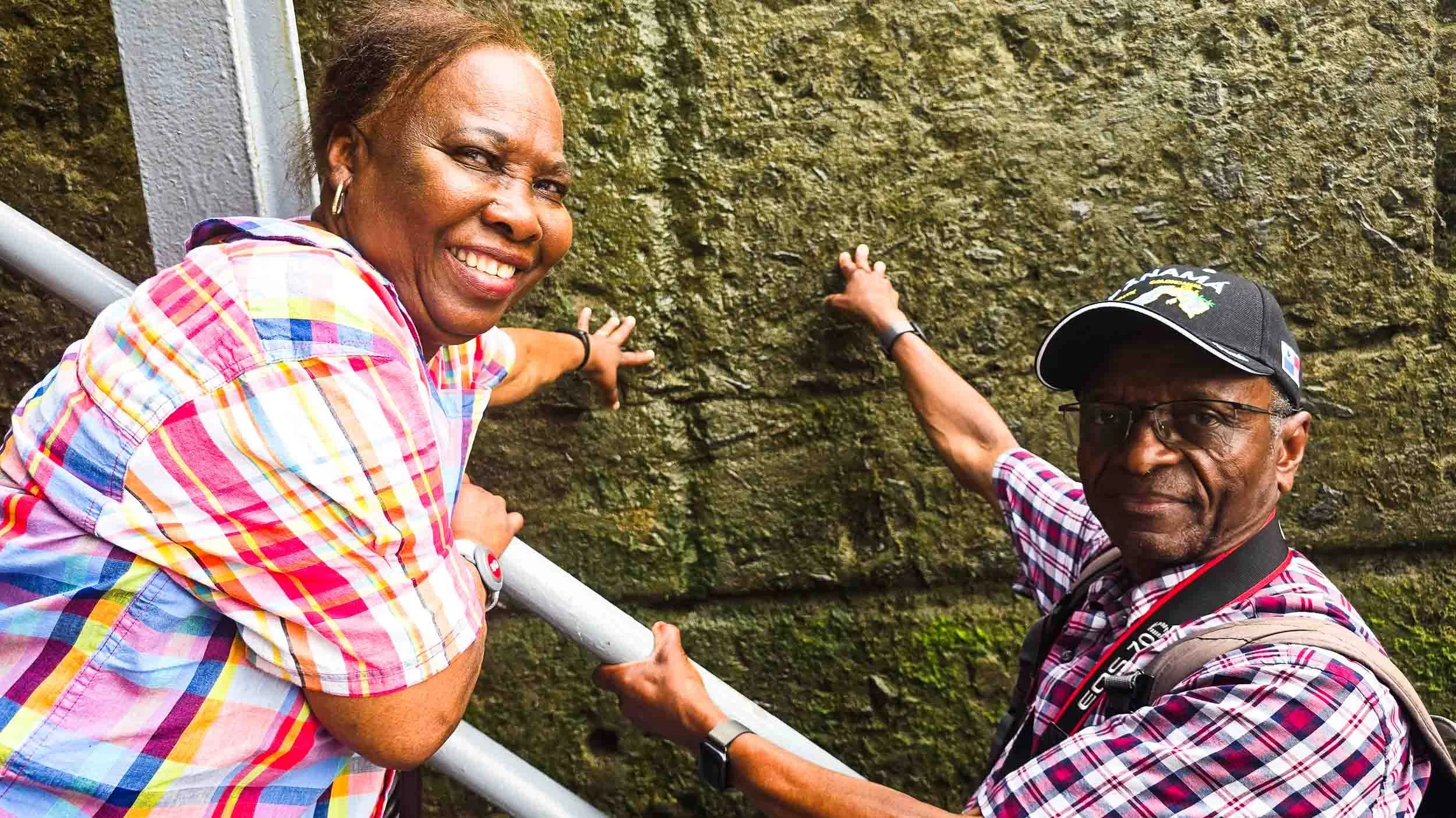 Touching the rock wall while transiting the locks is a legendary tradition - so we did it.