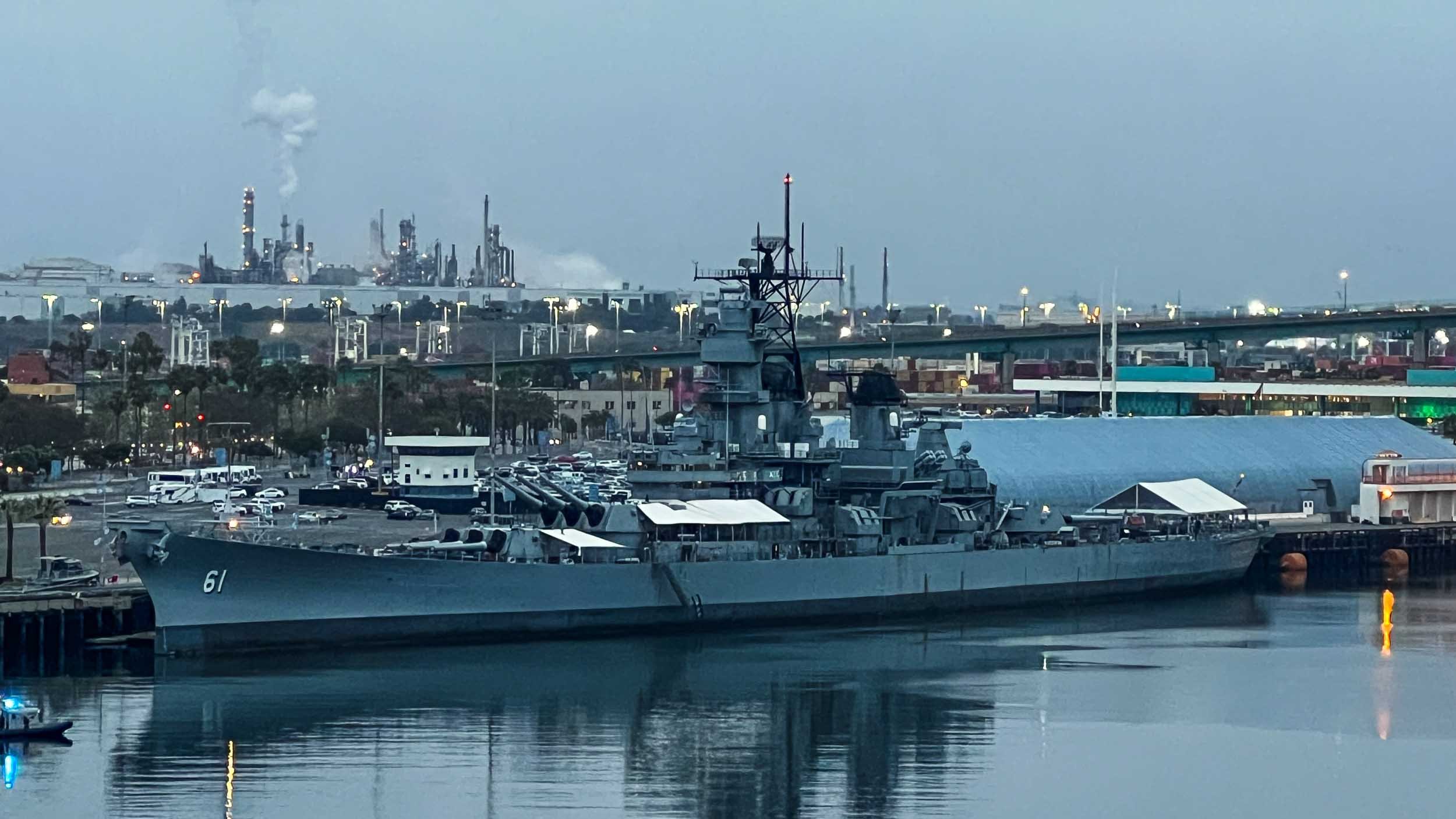 April 30, 2025: USS Iowa Museum moored in San Pedro.