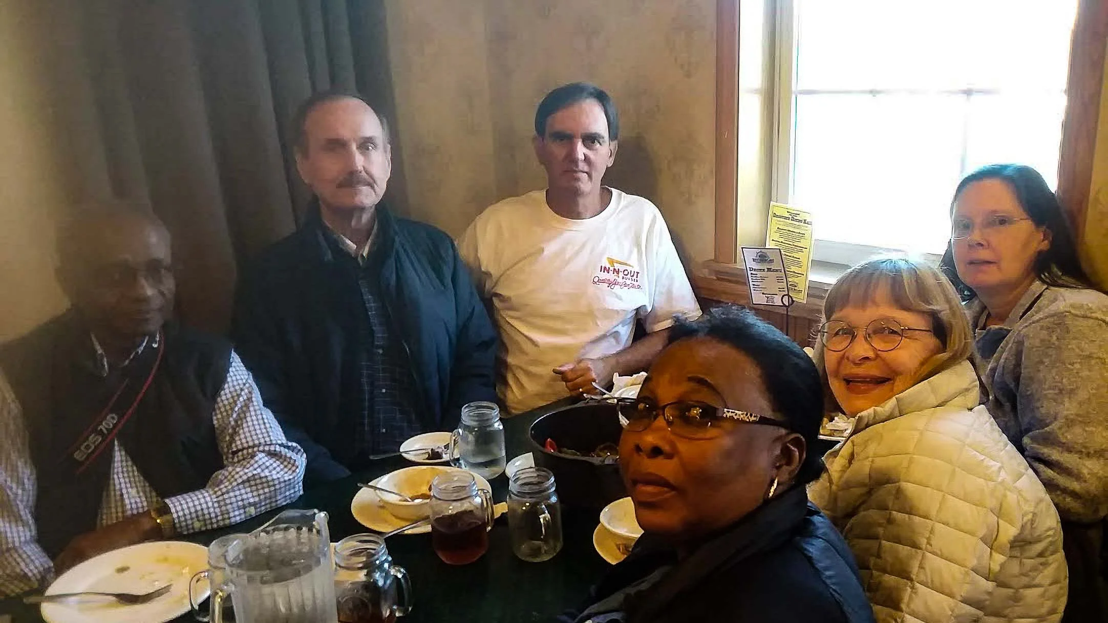 Having dinner at a BBQ restaurant in downtown Fairbanks.