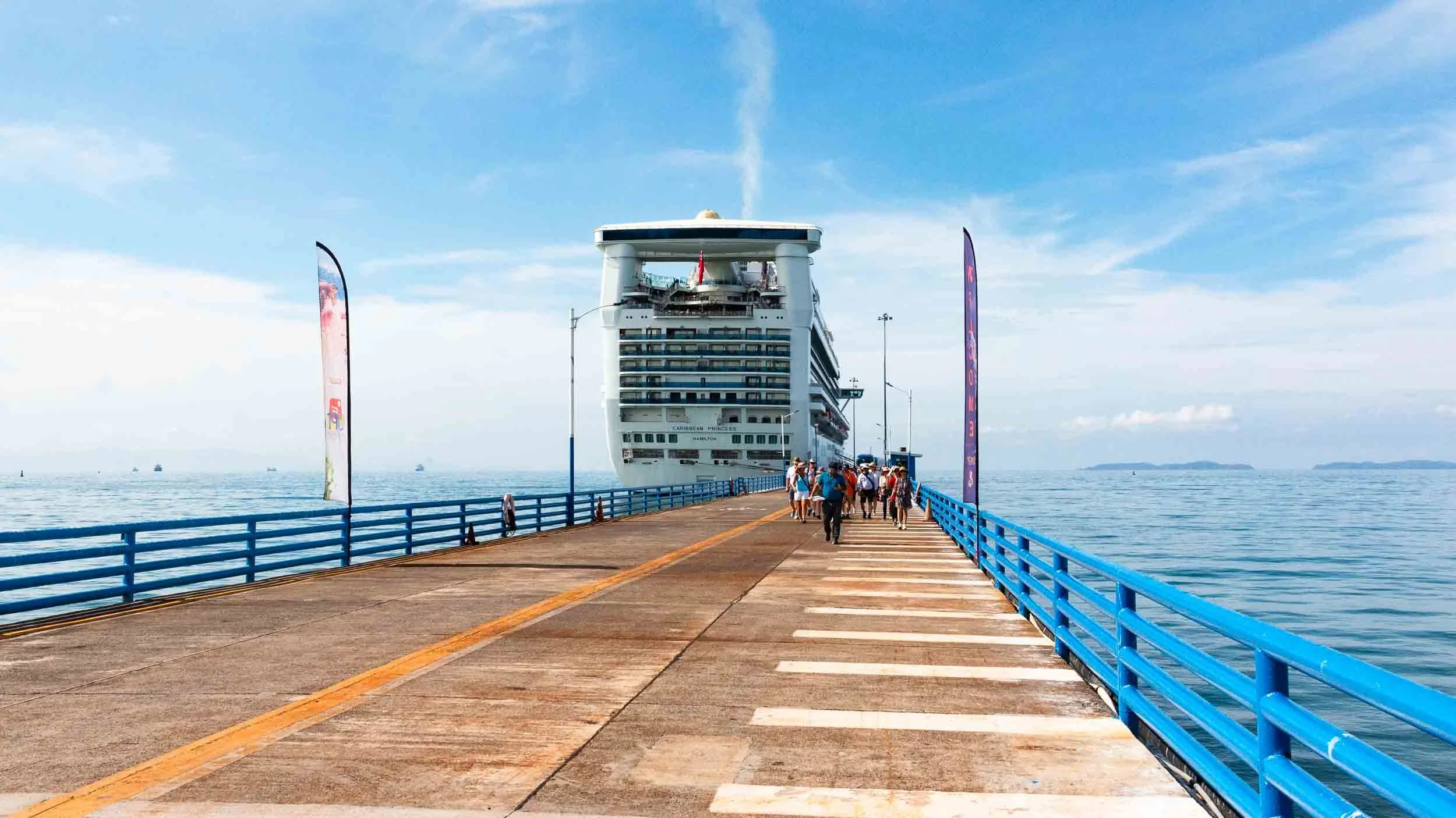 Caribbean Princess moored at the end of the pier in Puntarenas.