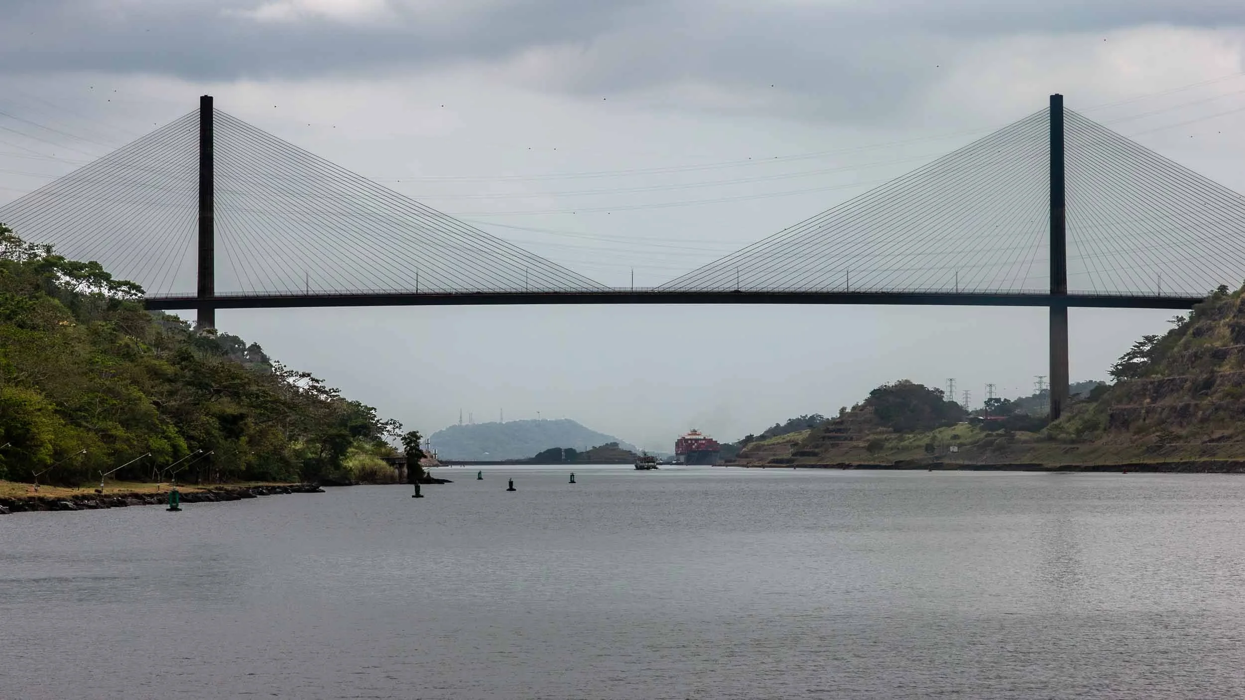 Centennial Bridge (Spanish: Puente Centenario) spanning the Culebra Cut. Inaugurated in 2004, it is notable for its two 604-ft towers.