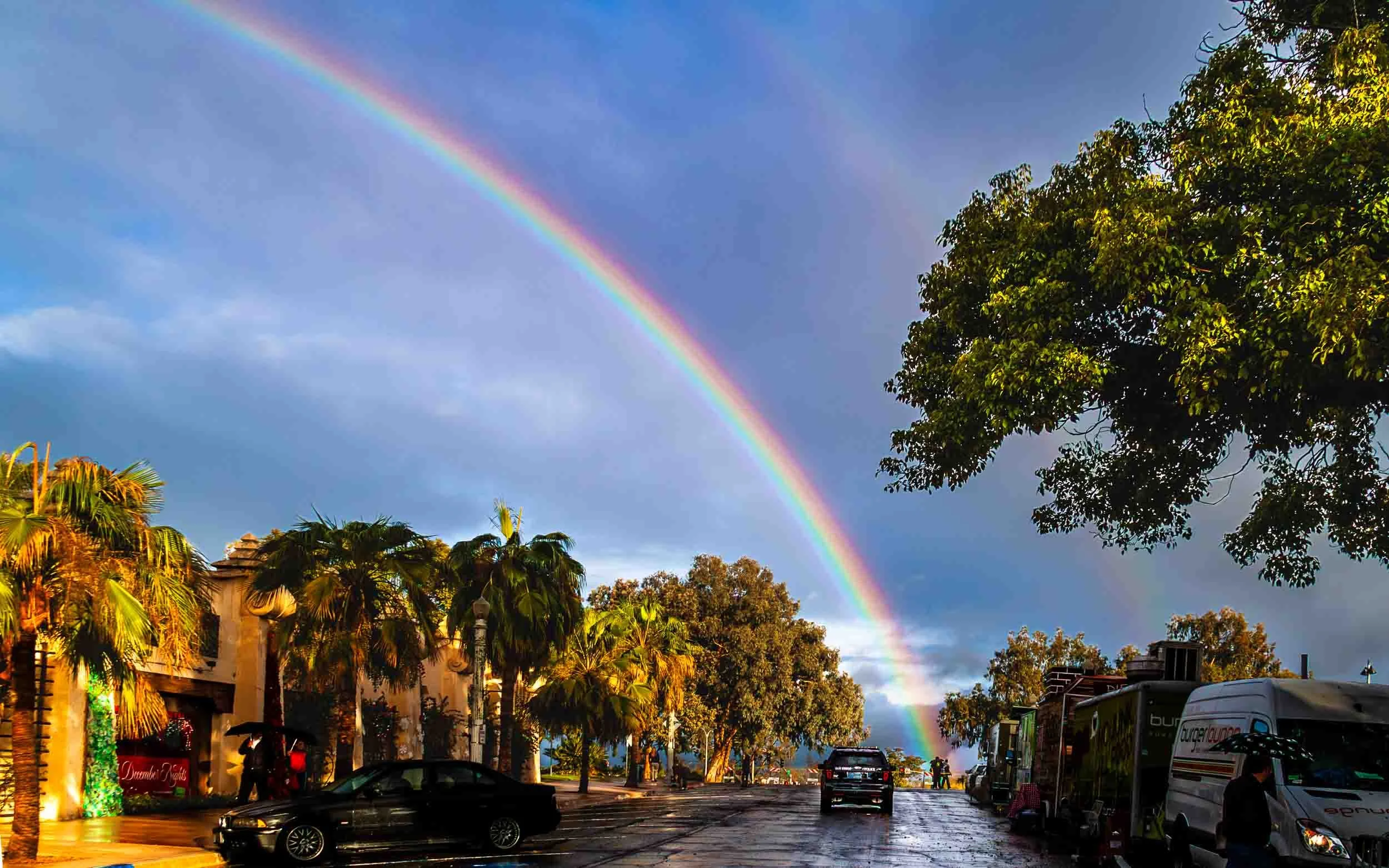 December 7, 2013: Beautiful rainbow during "December Nights" festivities at Balboa Park, San Diego, California.