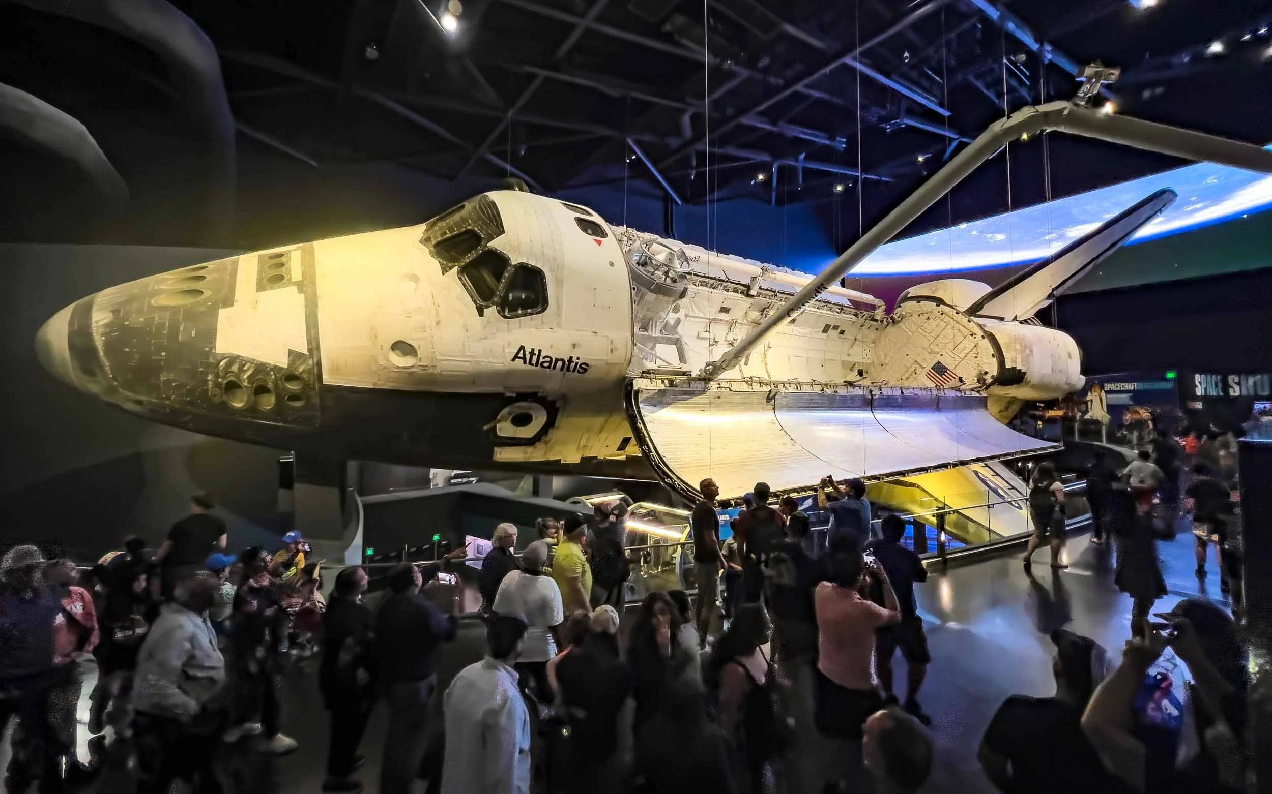 View of Shuttle Atlantis: The payload door is opened.