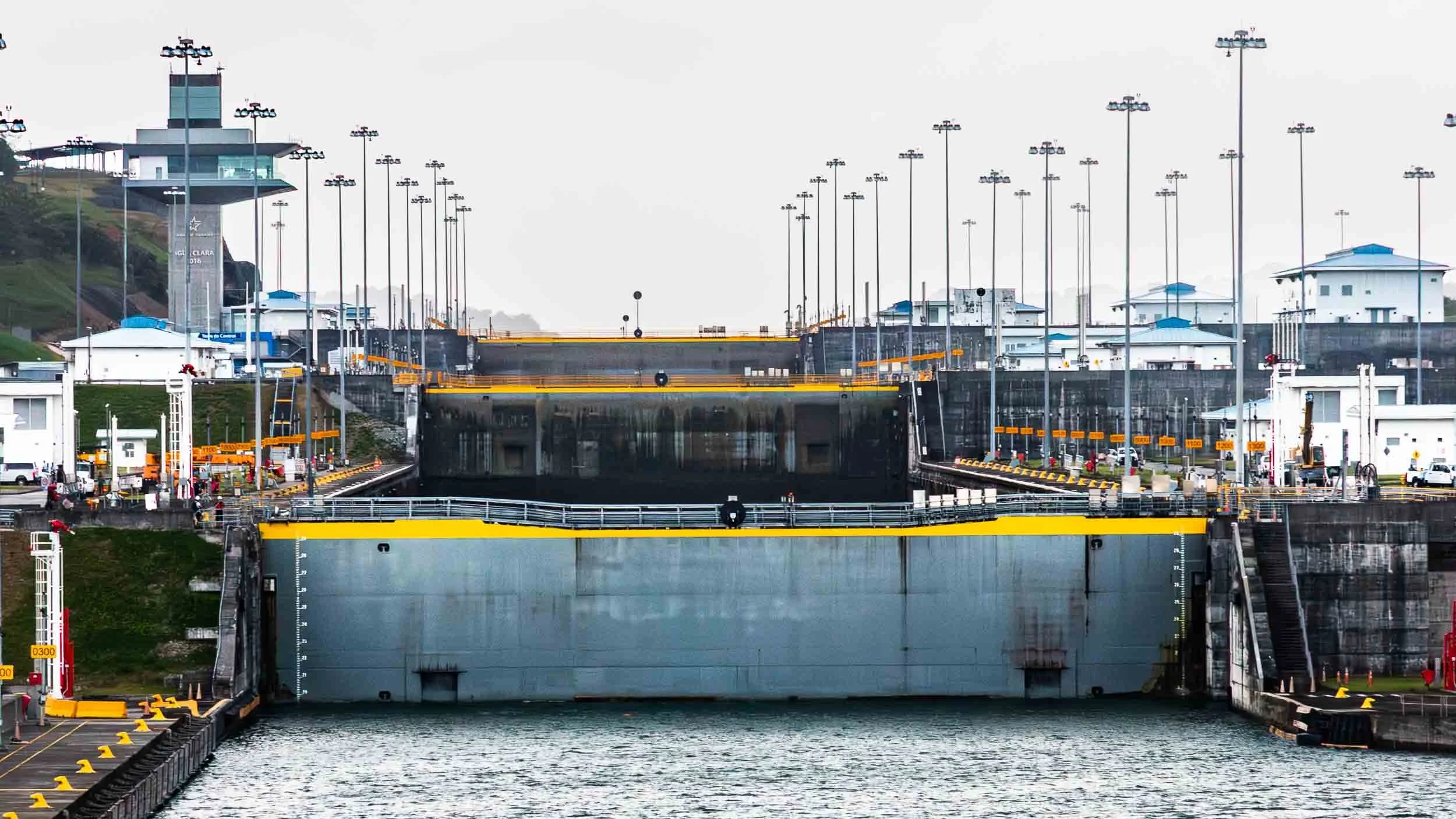 A closer look at the start of the Agua Clara locks just before our massive ship entered the canal.