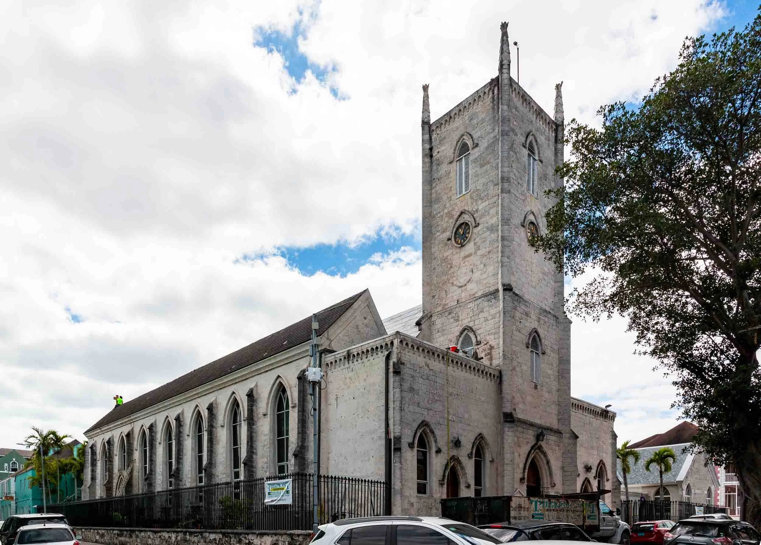 Christ Church Cathedral, located in downtown Nassau. It is a historic Anglican cathedral built in 1841 out of local limestone.