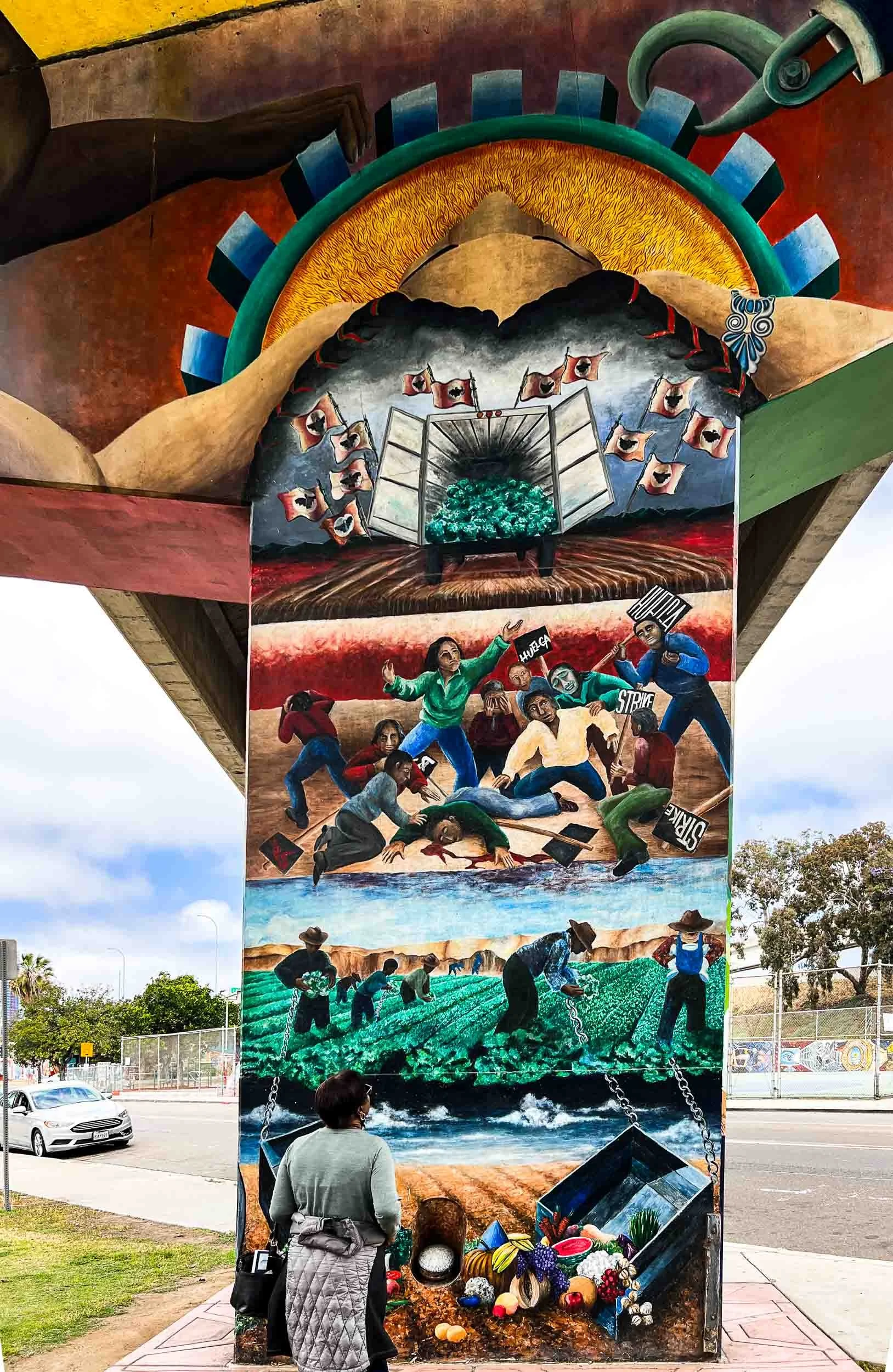 May 7, 2022: Chicano Park - San Diego. This artwork in installed under a freeway.