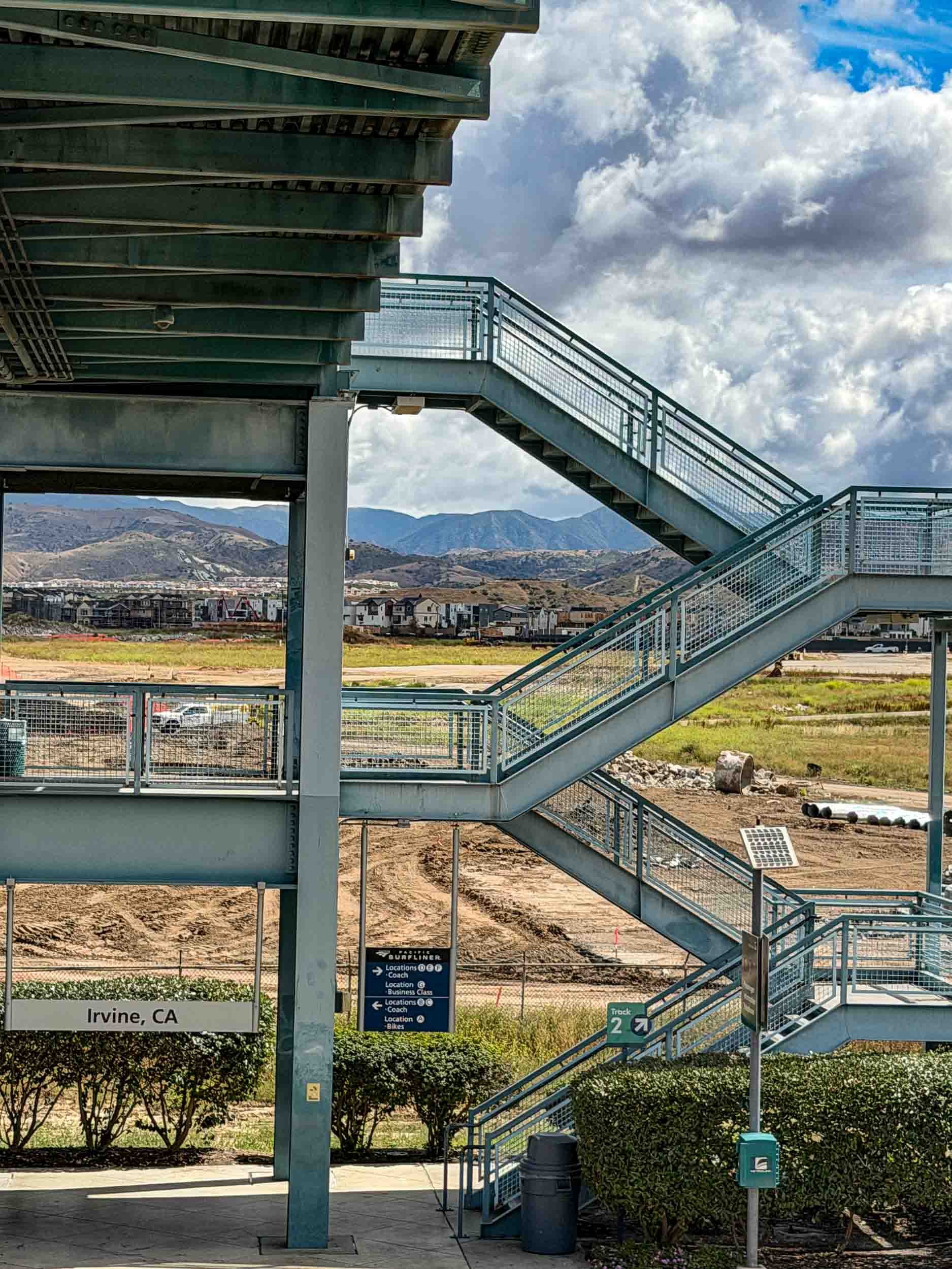 The stairs to reach the bridge between tracks 1 and 2. On this day, track one was for northbound trains and track 2 for southbound.