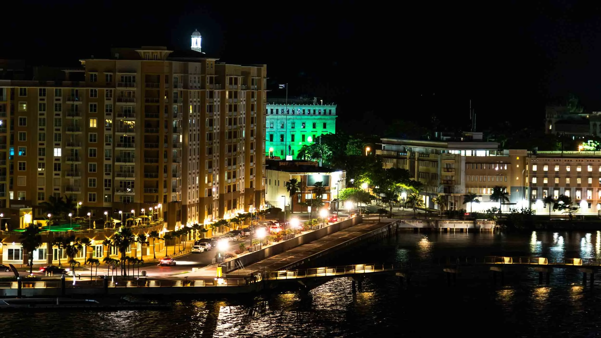 San Juan Port, Puerto Rico at night. May 7, 2017.