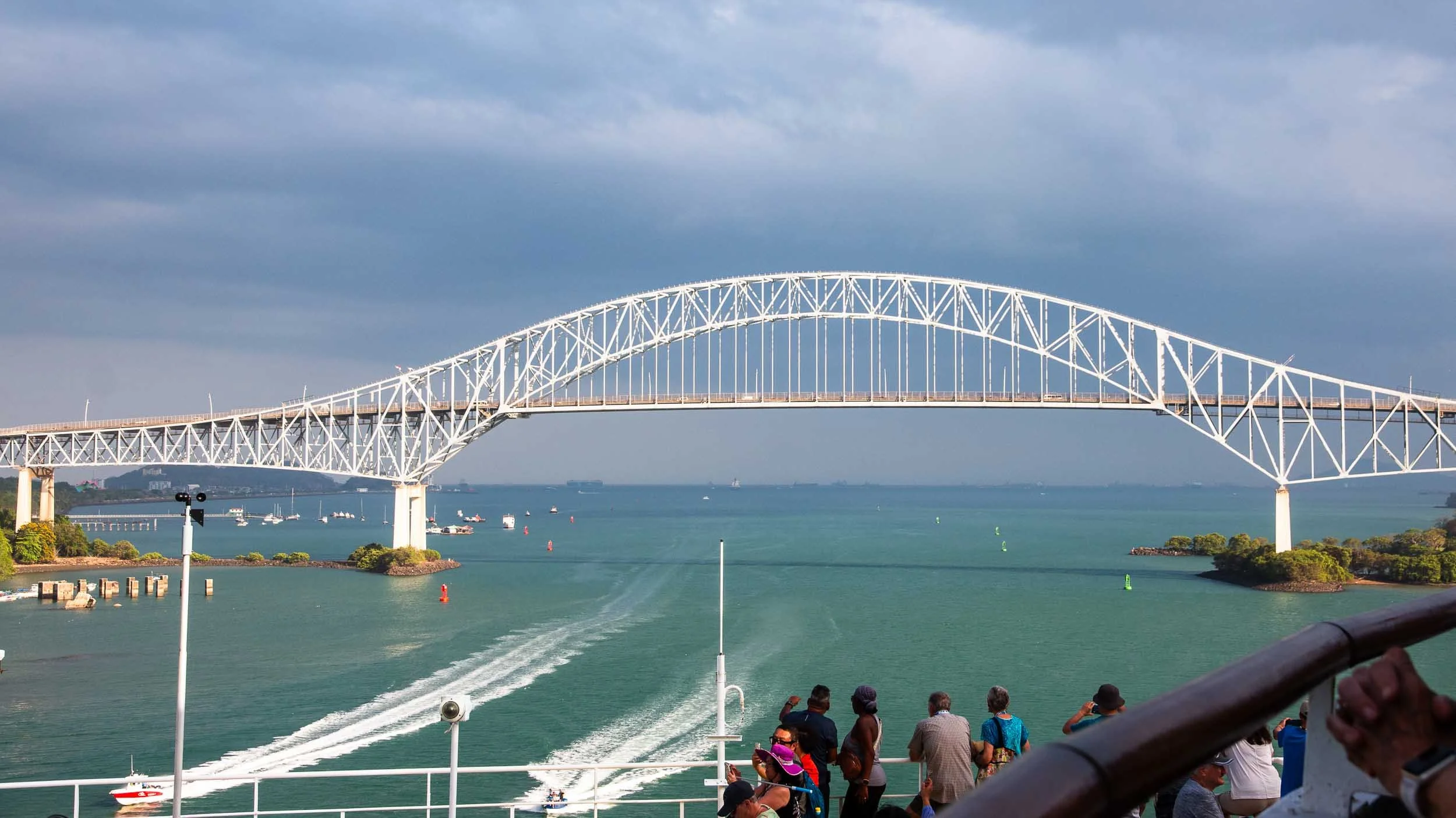 April 19 at 4:52 PM (9 hrs and 27 min later)  we are about to pass under the Bridge of the Americas and enter the Pacific Ocean.