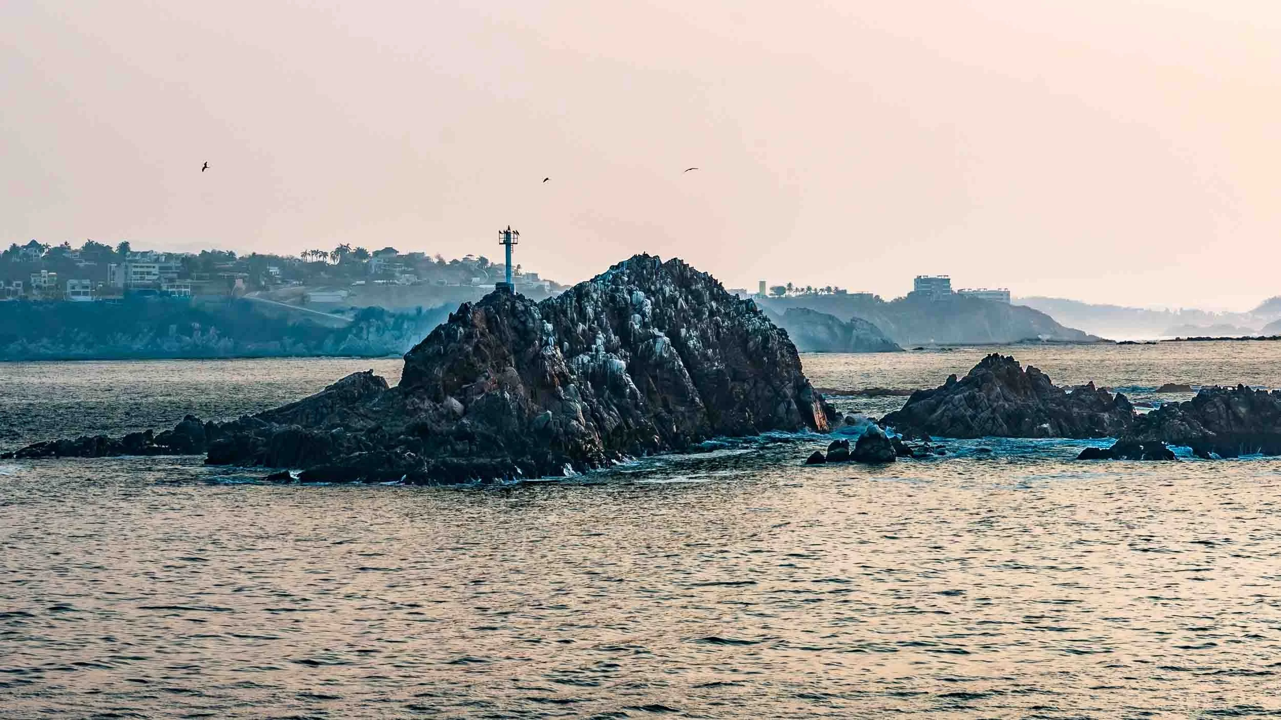 April 25, 2025: Roca Blanca (also referred to locally as Piedra Blanca), located near the entrance tp Santa Cruz Bay/Huatulco Harbor in Oaxaca, Mexico.