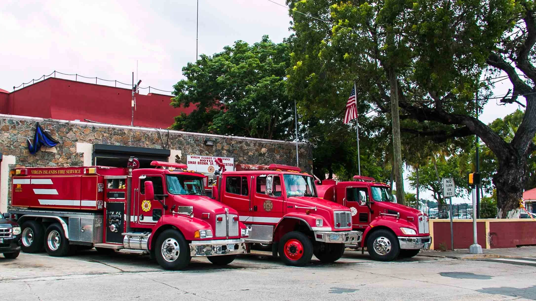 The fire station pictured is the Emile C. Berry Fire Station, located in Charlotte Amalie, St. Thomas, U.S. Virgin Islands.