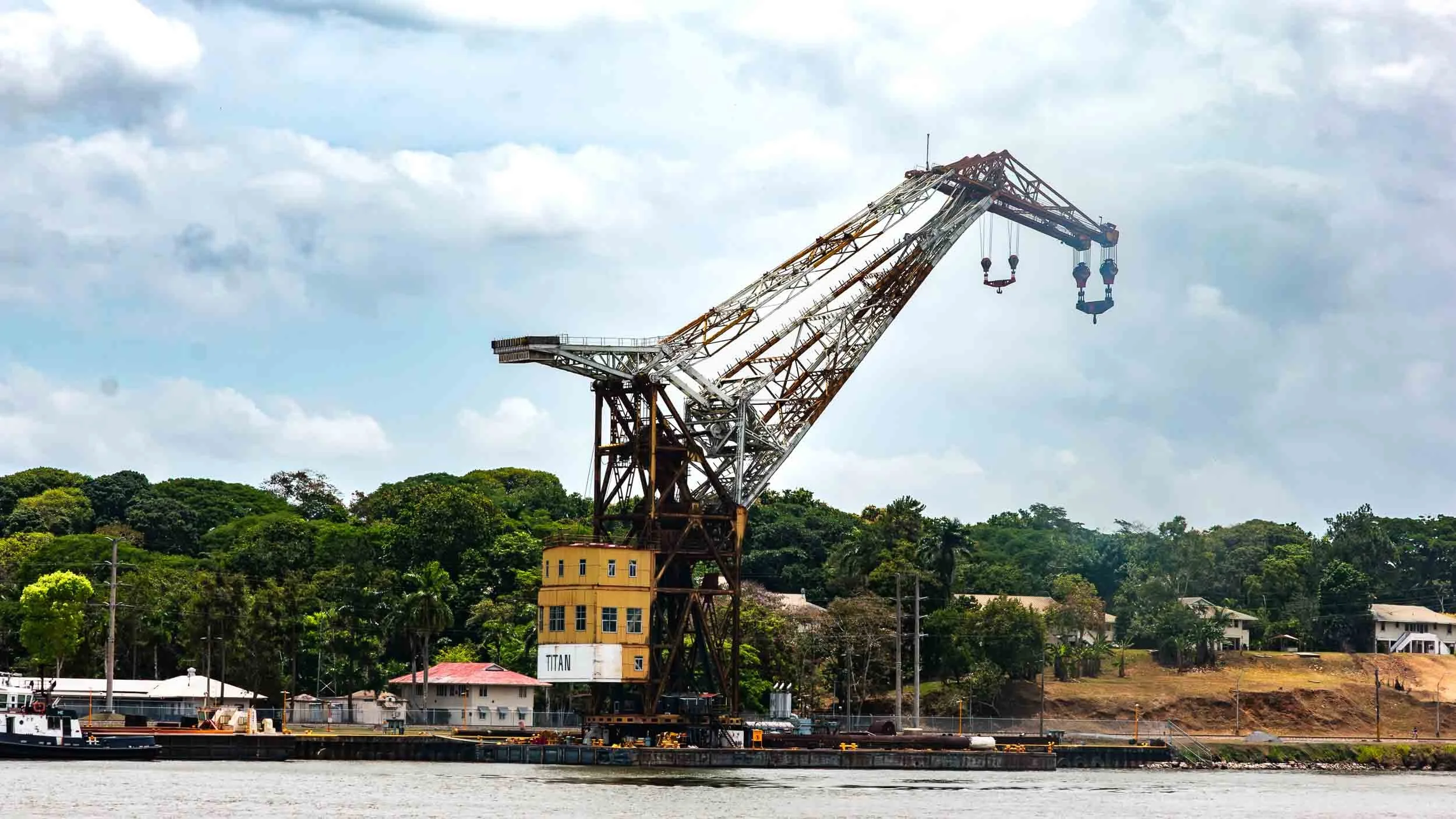 This Titan crane was built by the Germans during WWII but was captured by the US after the war, and was used at the Long Beach Naval facility in California for 50 years before being brought to the Panama Canal in 1996. It was nickname "Herman the Ger