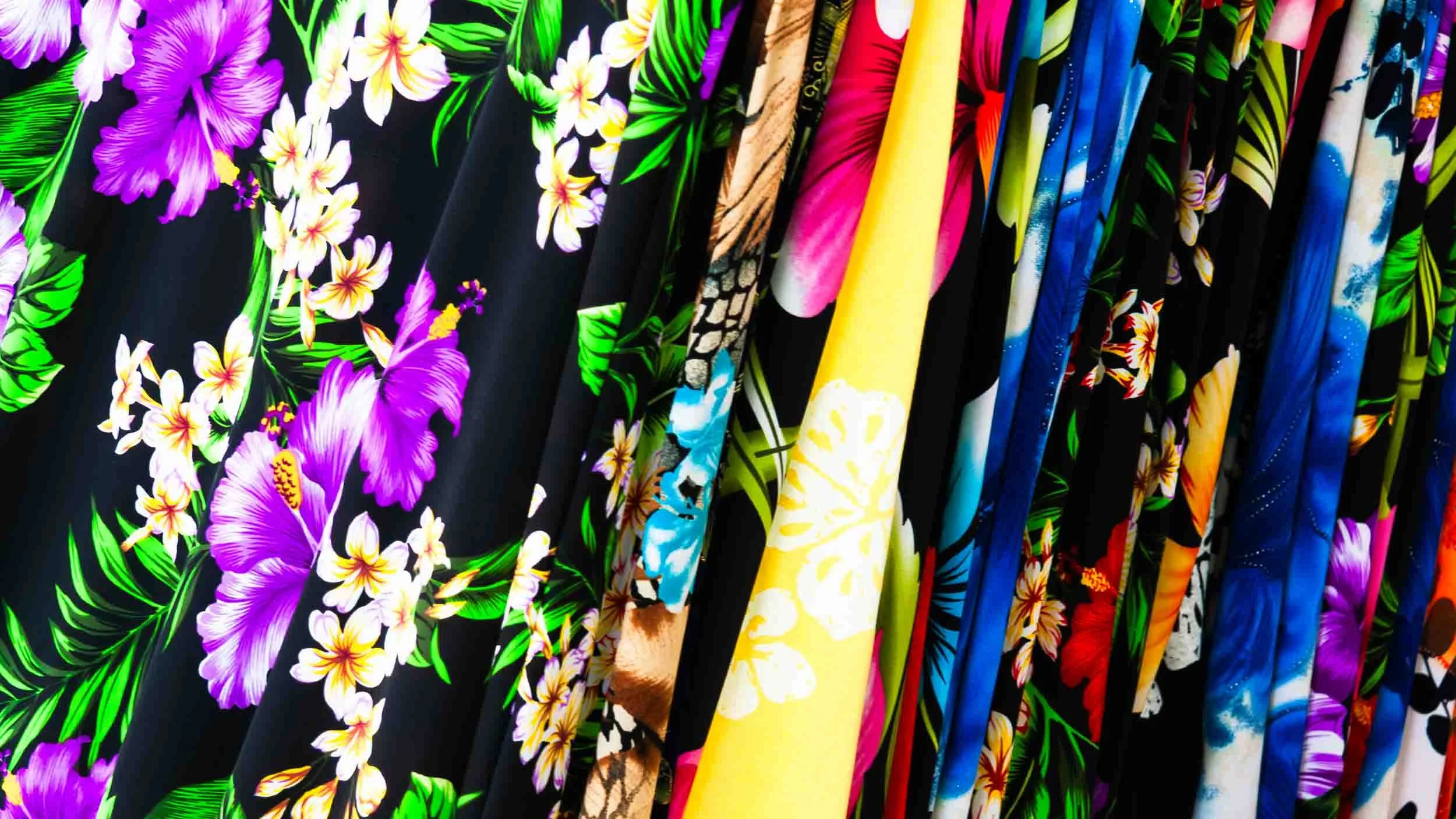 August 15, 2009: Clored cloth patterns at a Hawaiin marketplace. Oahu, Hawaii