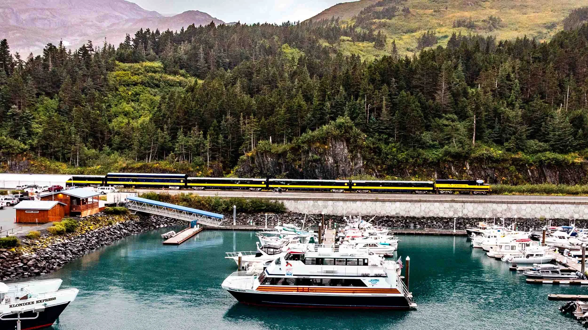 Whittier Alaska. The train in the background is similar to the one that brought us to whitter.