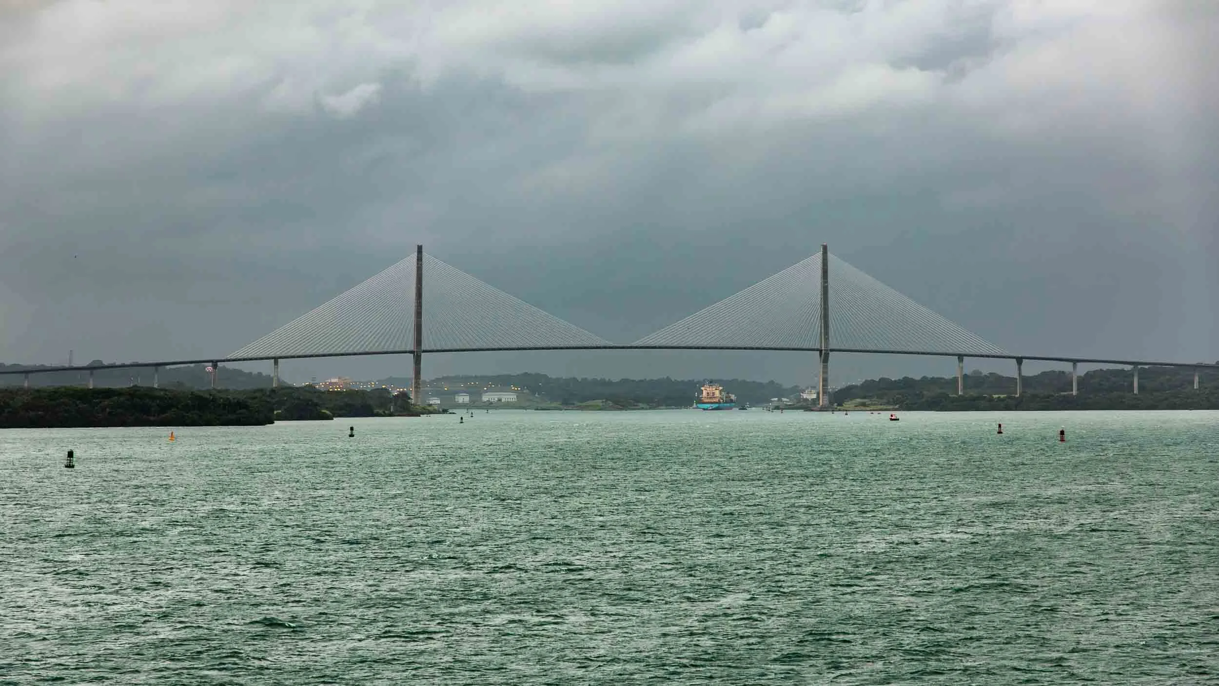 April 19 at 6:25 AM we saw the Atlantic Bridge (Puente Atlantico). The first bridge to span the Atlantic entrance to the Panama Canal. It was opened in 2019 and is located 2 miles north of Gatun and Agua Clara locks in Colon.