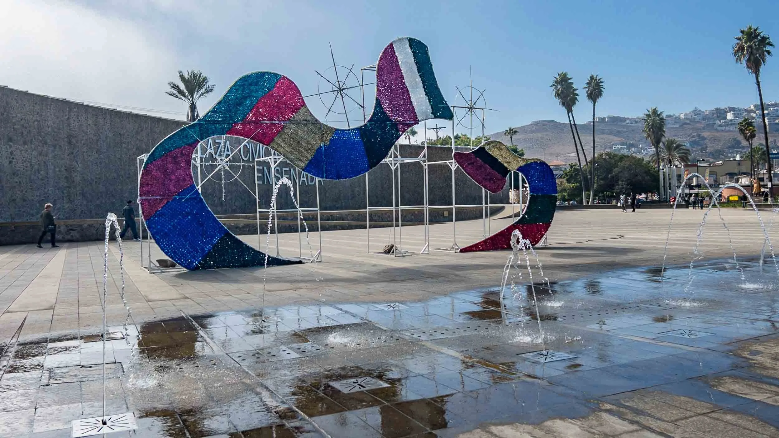 Plaza Civica de la Patria in Ensenada, Mexico decorated for some festive occasion.