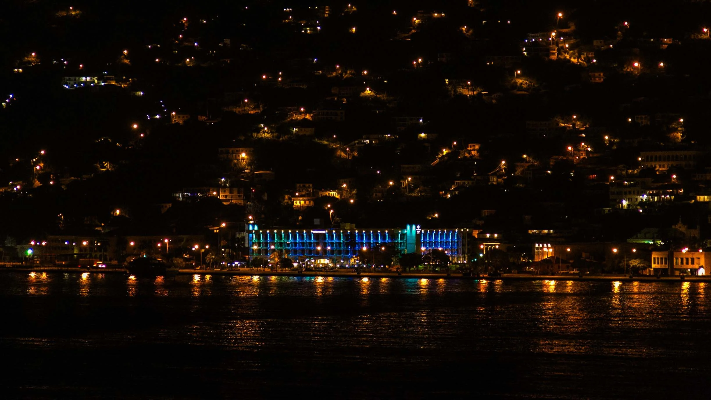 Nightlights in the port of Charlotte Amalie, U.S. Virgin Islands (USVI) and the surrounding city - #4