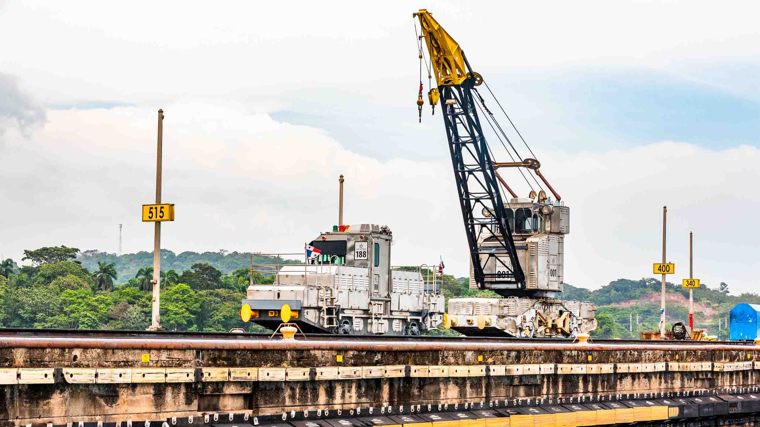 The "Mule" (Towing Locomotive), used for the locks at Gatun, Miraflores and Pedro Miguel. These keep the ships centered in the locks - they do not pull the ship.