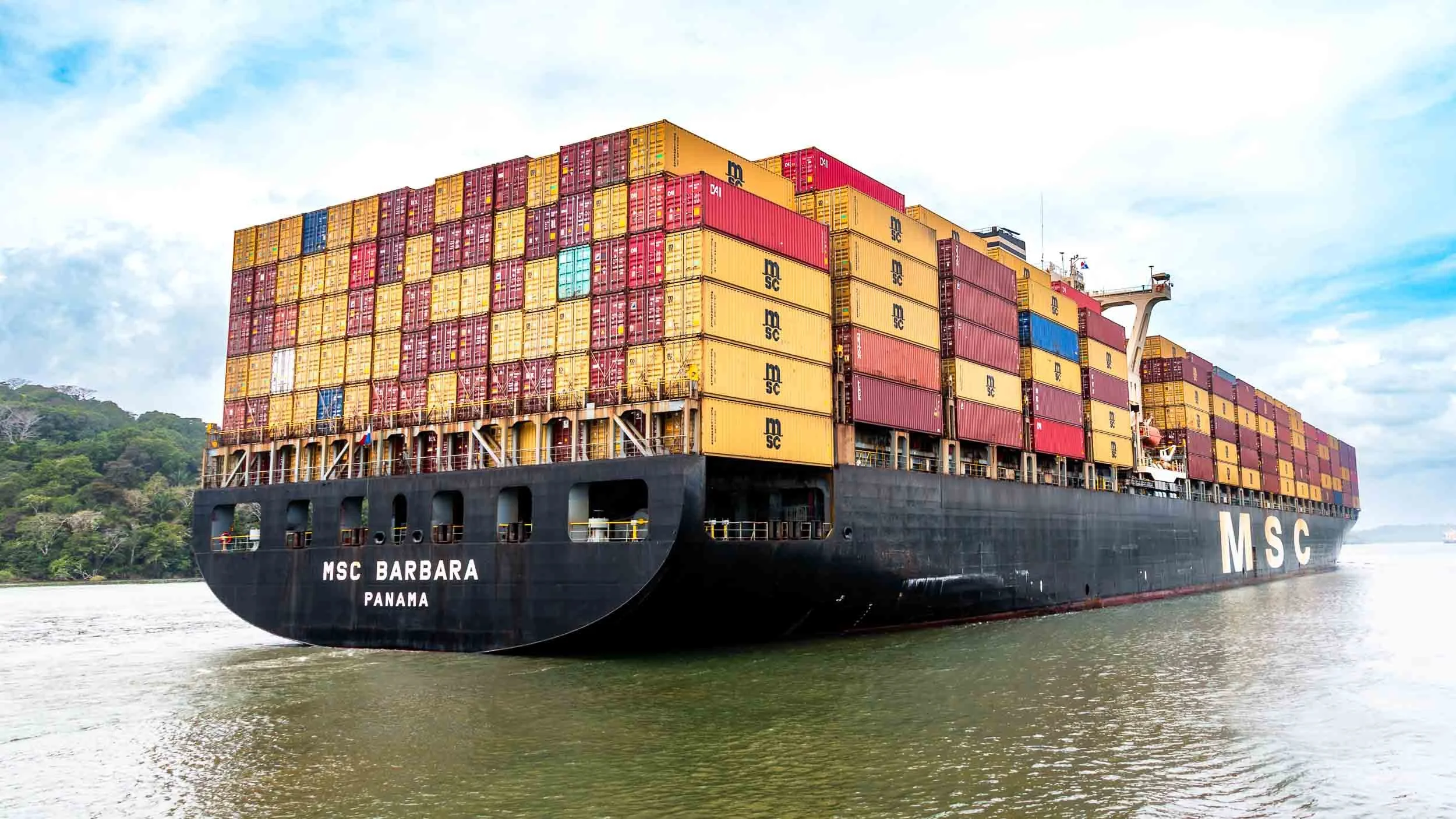 Fully laden container ship heading for the Locks.