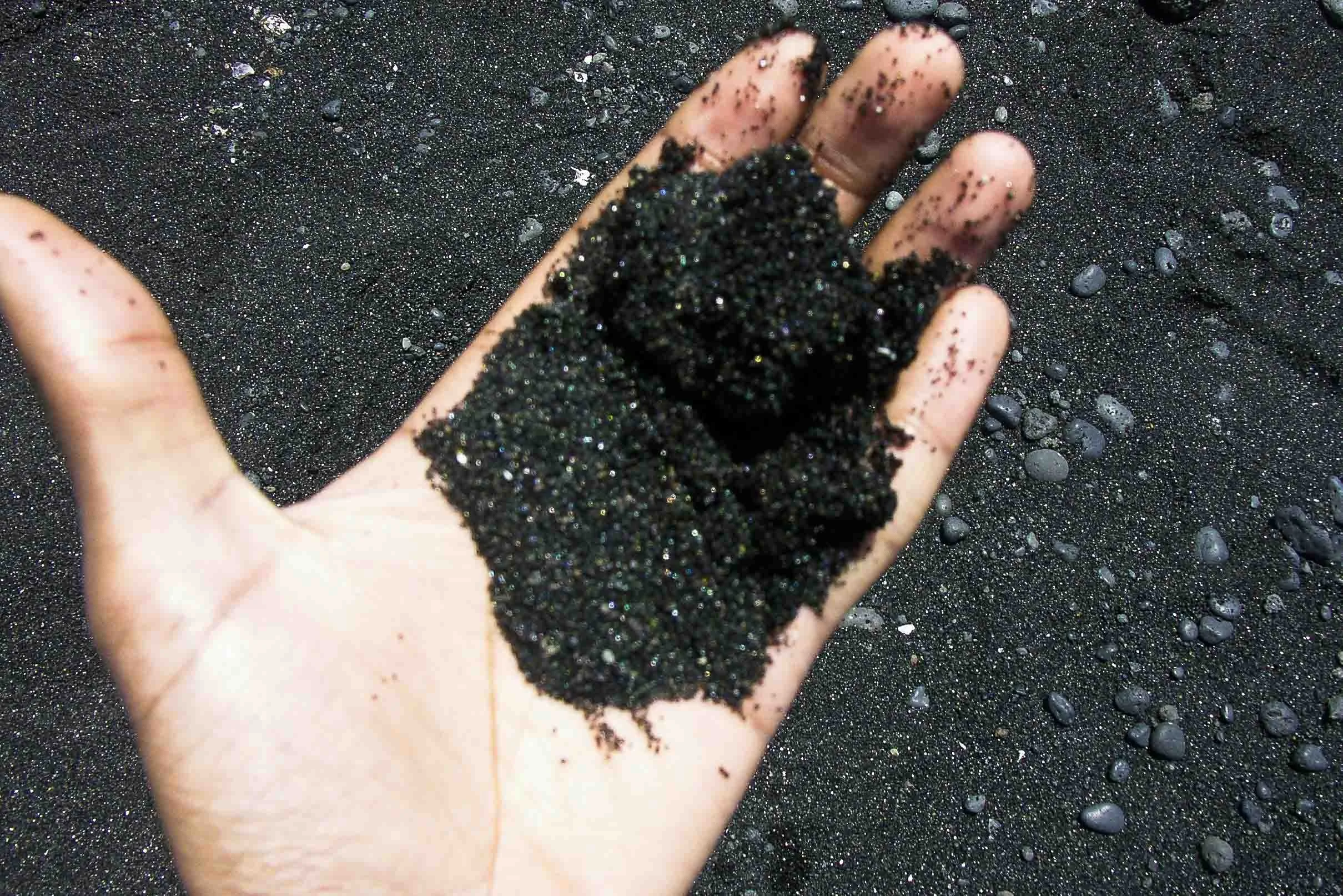 July 14, 2006: Black Sand at Punalu'u Black Sand Beach Park on the Big Island, Hawaii.
