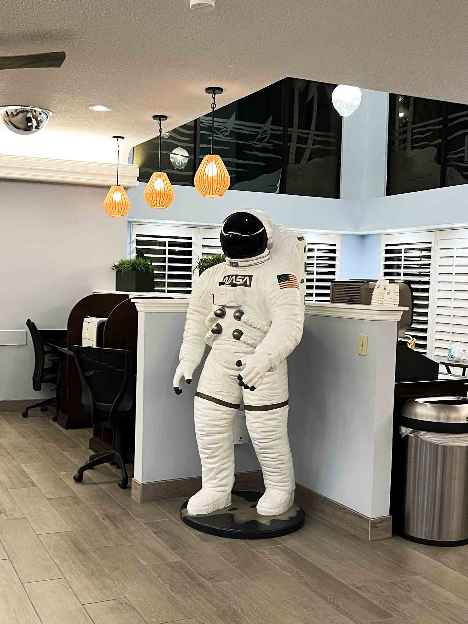 Welcome to Cocoa Beach by an astronaut. In this part of Florida you are in "Space" country.
