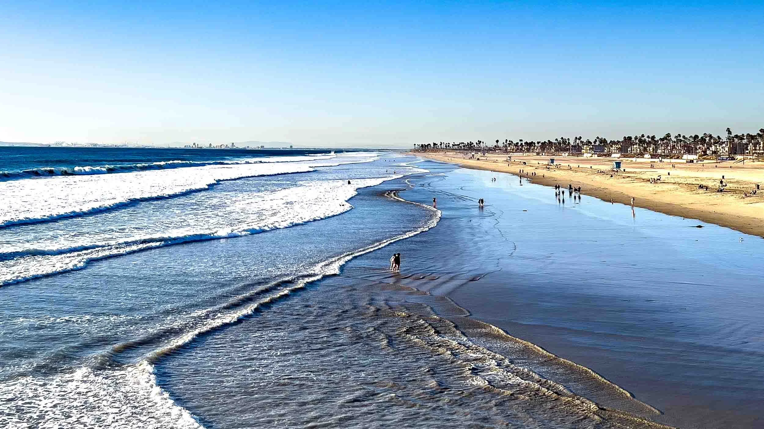 November 13, 2024: Beach scene at Huntington Beach, California. Taken from the Huntington Beach Pier.