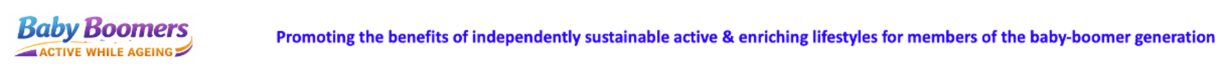 A promotional graphic for Baby Boomers Active While Aging, emphasizing the importance of independence and activity for maintaining health for mature adults.