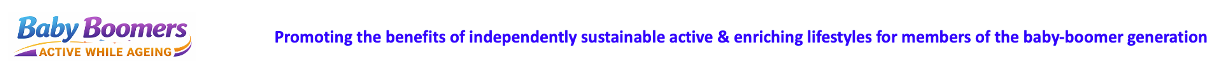 Baby Boomers logo with the tagline promoting benefits of sustainable active lifestyles for the baby-boomer generation.