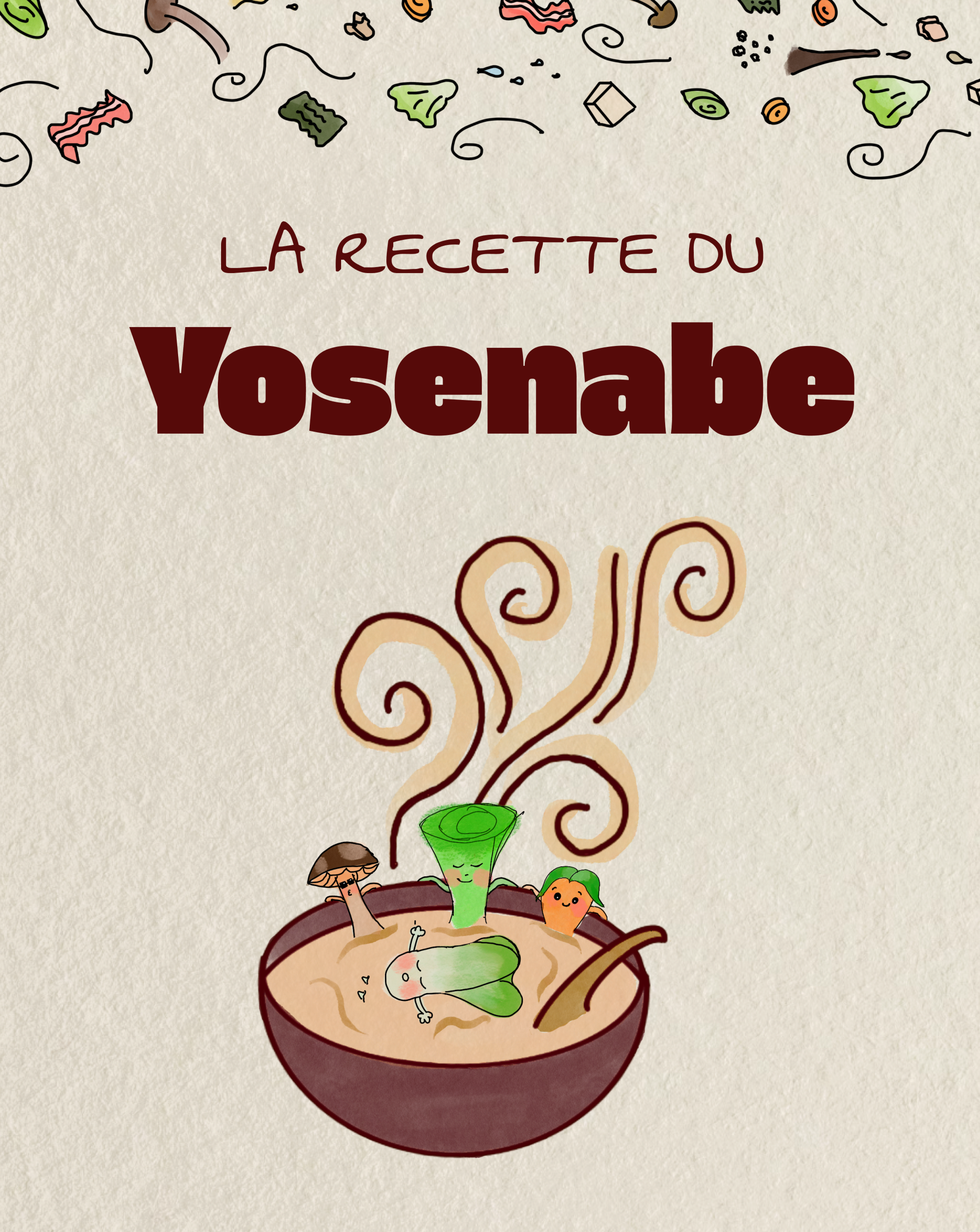 Illustration d'un recette de yosenabe dans le cadre d'un projet de livre de recette.