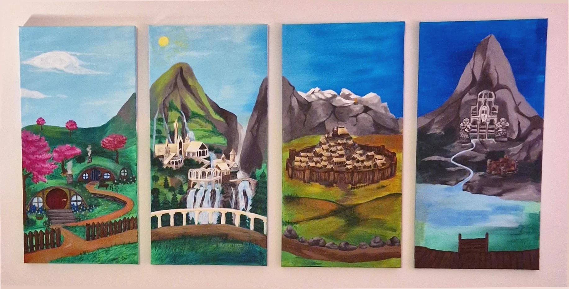 4 connected acrylic paintings